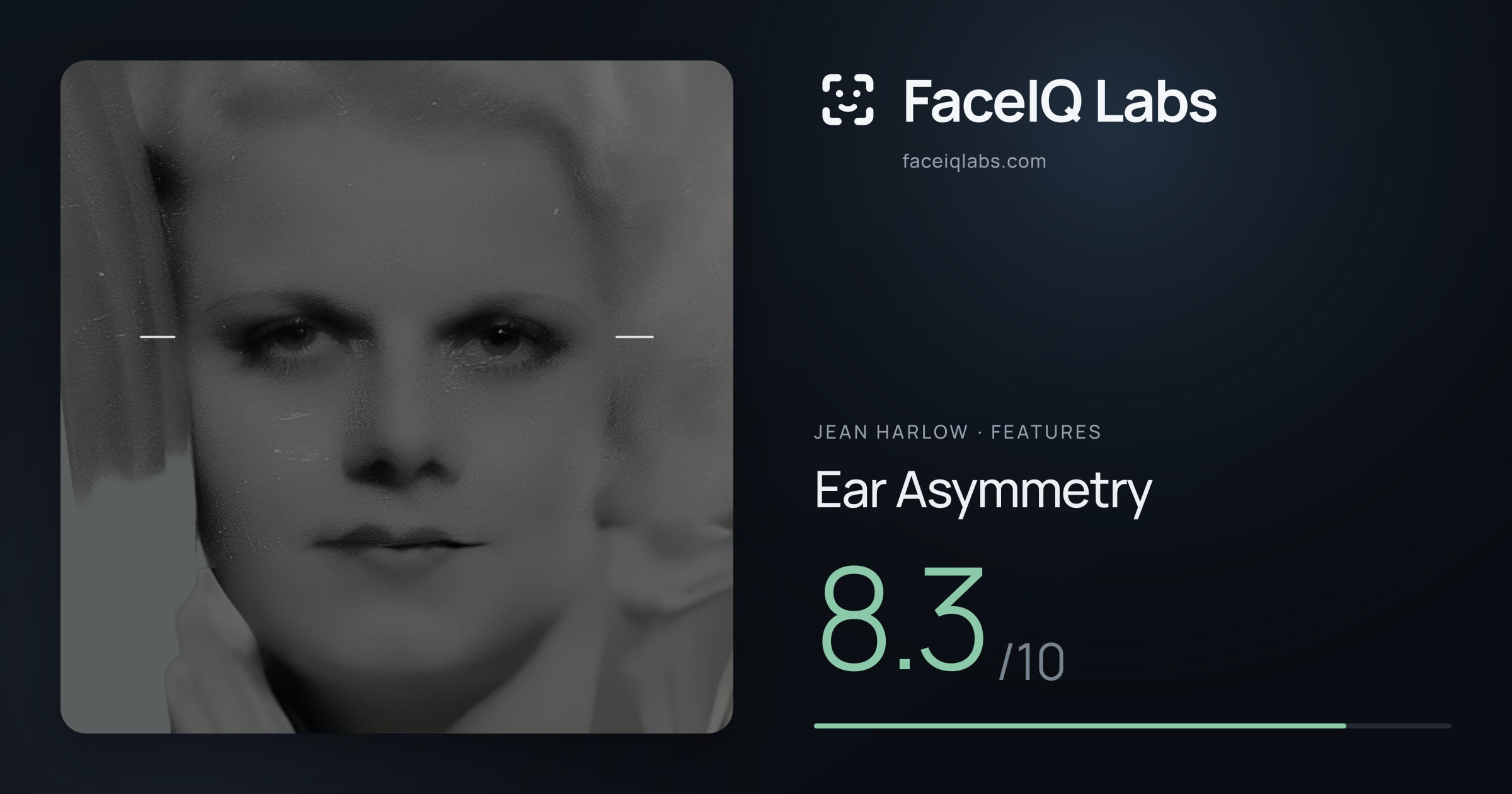 Jean Harlow Ear Asymmetry: 8.3/10, drawn on the photo