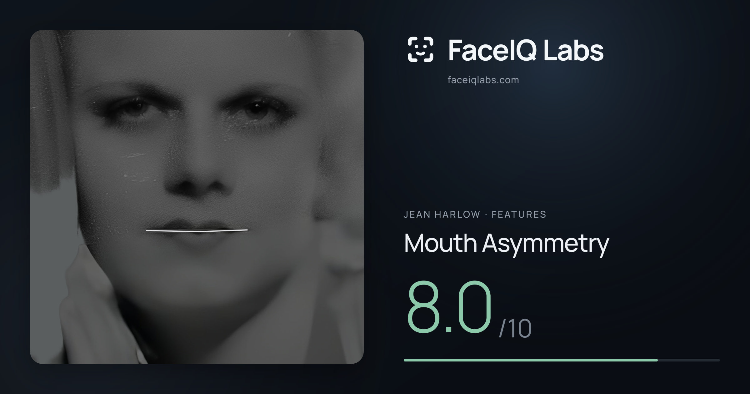 Jean Harlow Mouth Asymmetry: 8.0/10, drawn on the photo