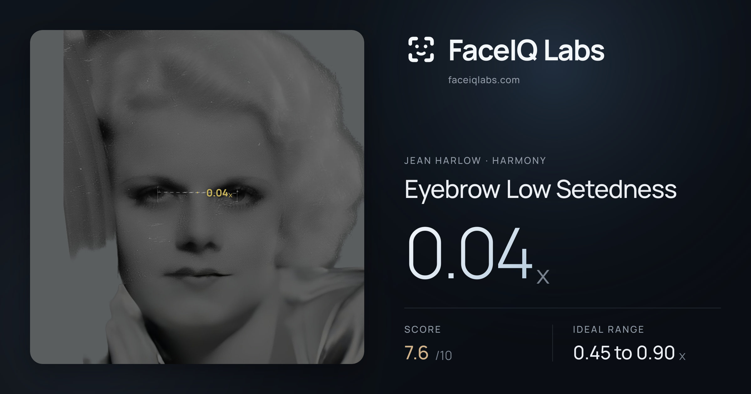 Jean Harlow Eyebrow Low Setedness: 0.04x, drawn on the photo