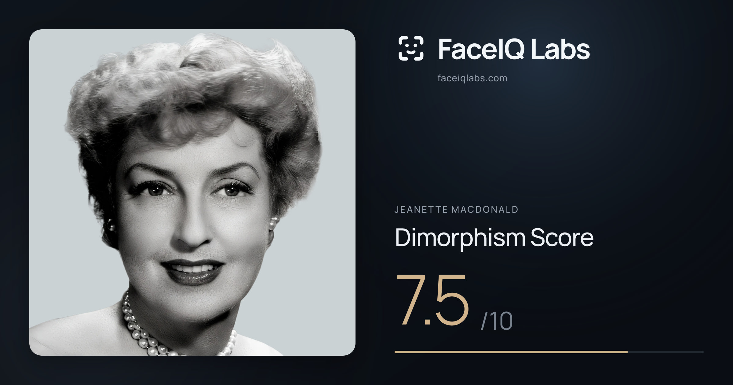 Jeanette MacDonald Dimorphism: 7.5/10, with each assessment drawn on the photo