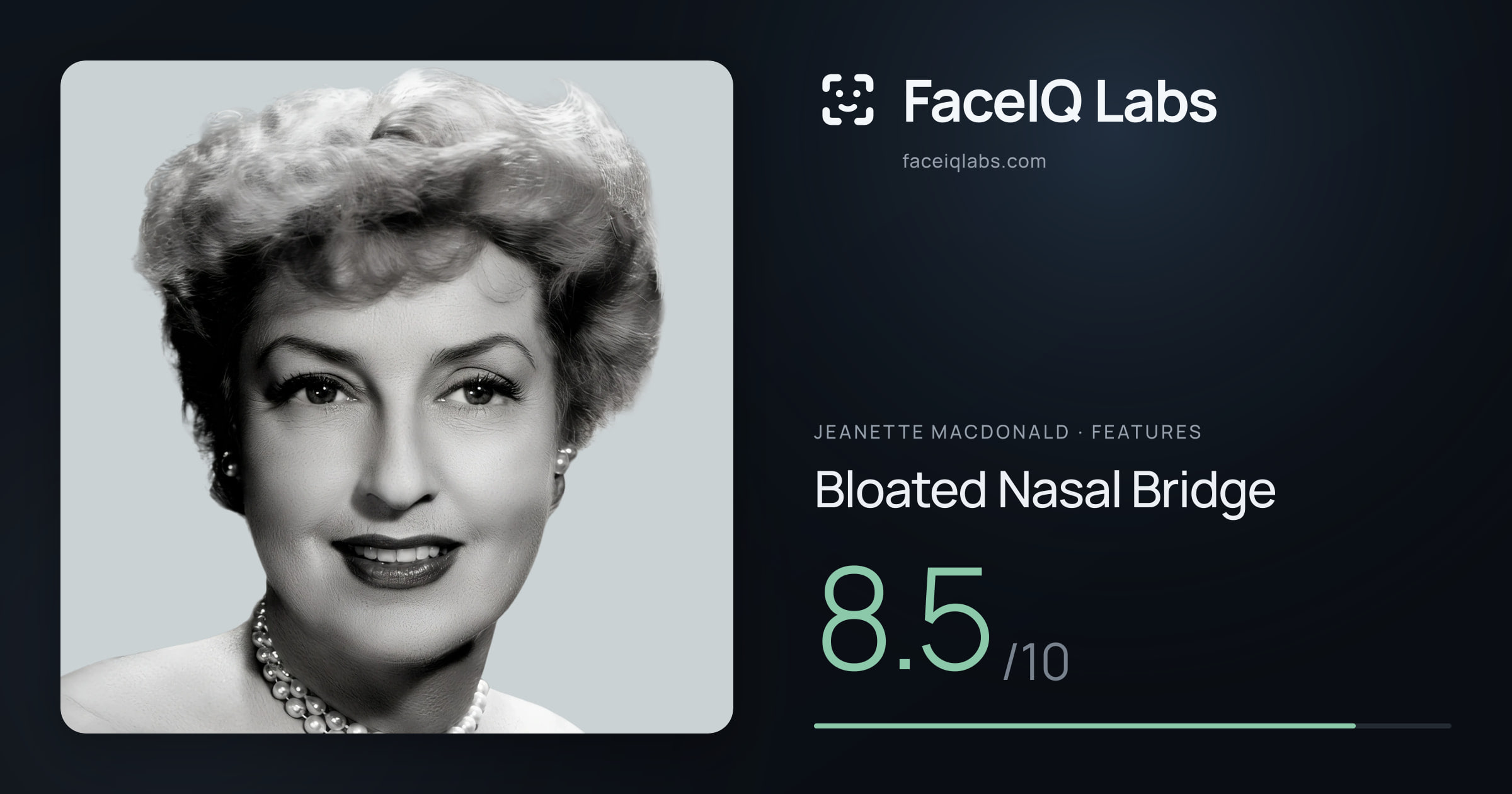 Jeanette MacDonald Bloated Nasal Bridge: 8.5/10, drawn on the photo