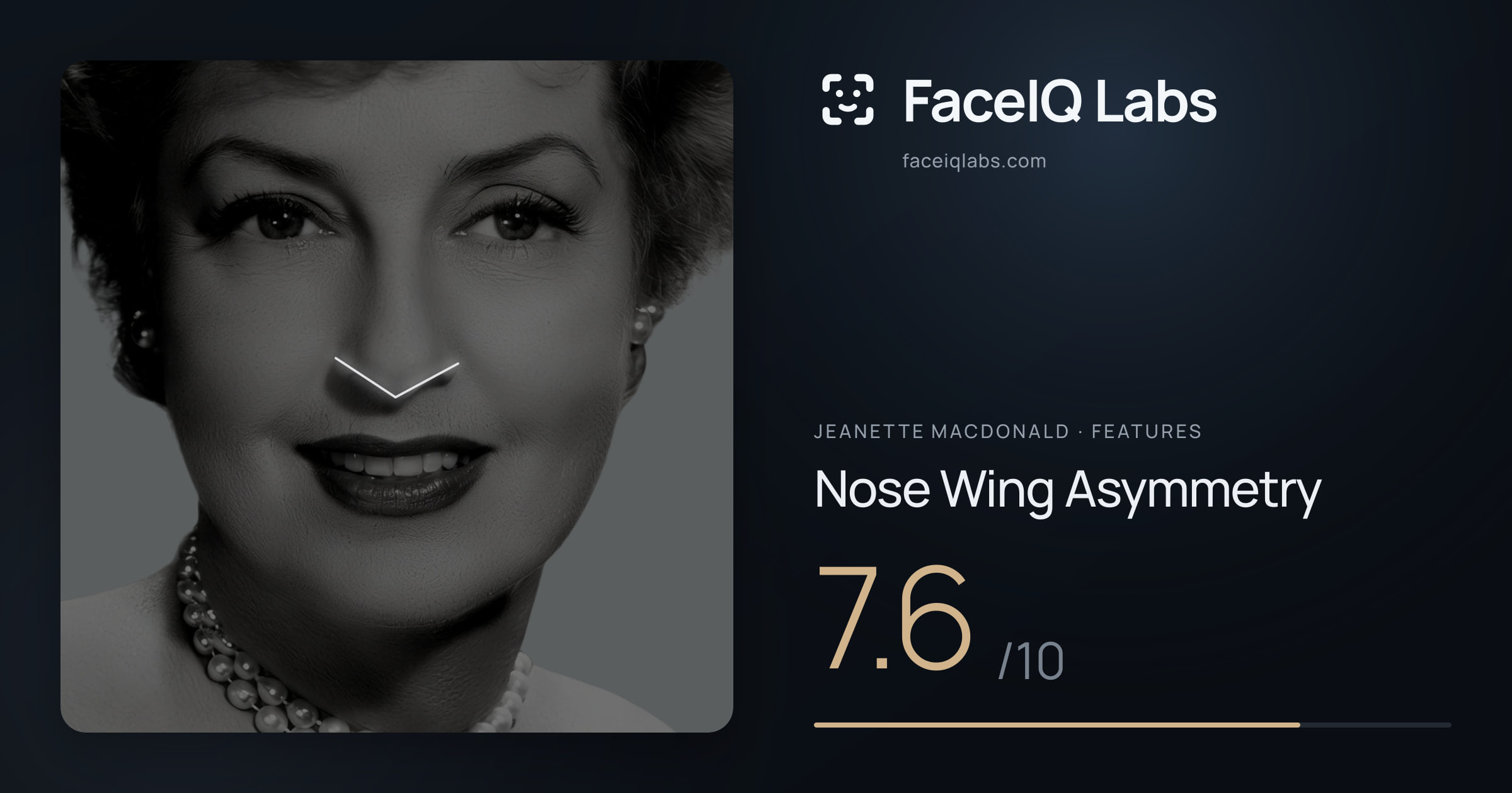 Jeanette MacDonald Nose Wing Asymmetry: 7.6/10, drawn on the photo