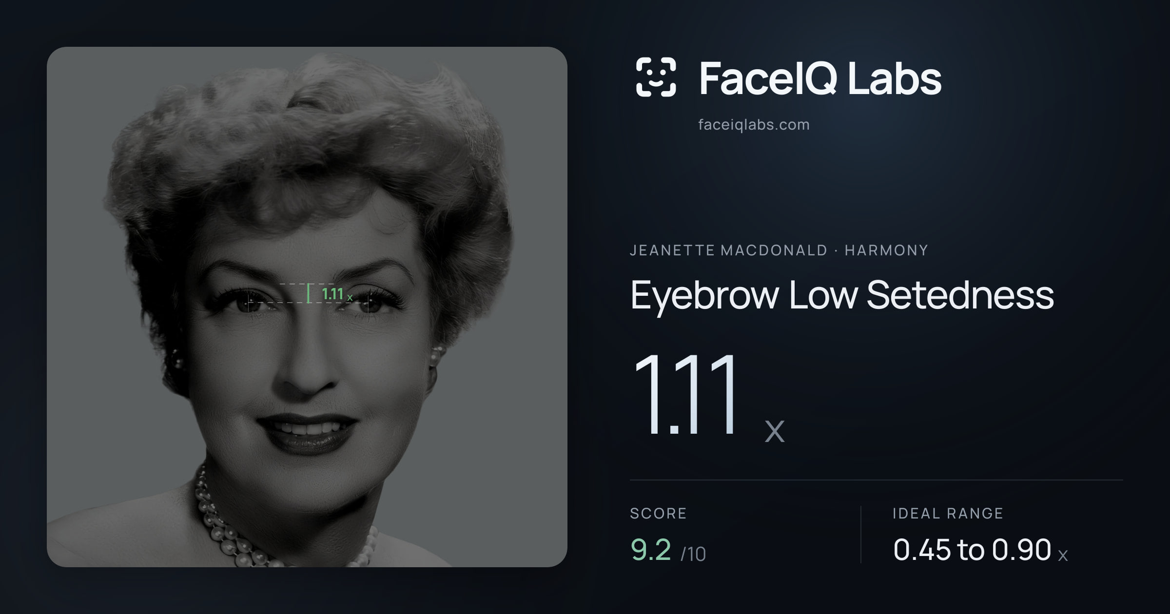 Jeanette MacDonald Eyebrow Low Setedness: 1.11x, drawn on the photo