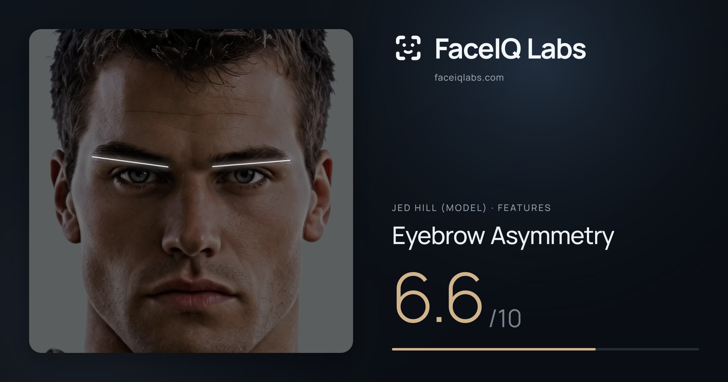 Jed Hill (Model) Eyebrow Asymmetry: 6.6/10, drawn on the photo