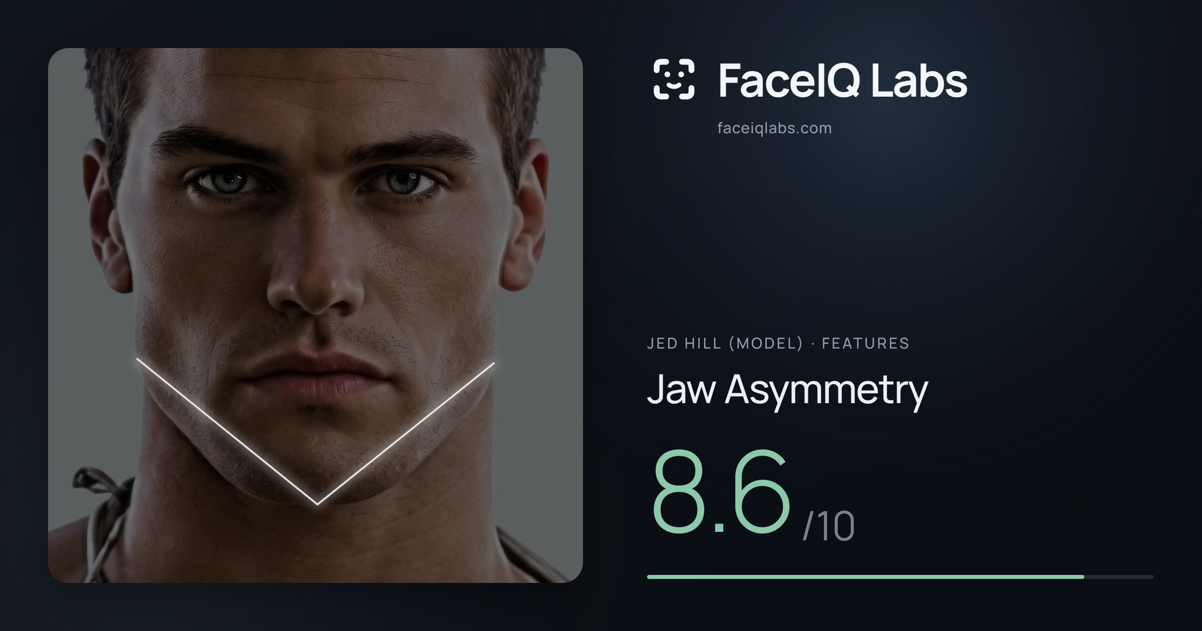 Jed Hill (Model) Jaw Asymmetry: 8.6/10, drawn on the photo