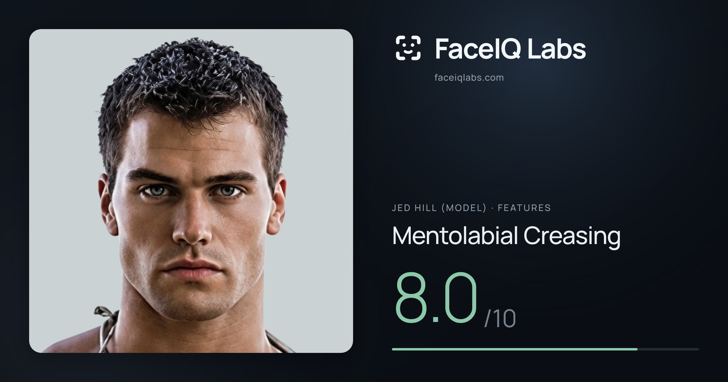 Jed Hill (Model) Mentolabial Creasing: 8.0/10, drawn on the photo