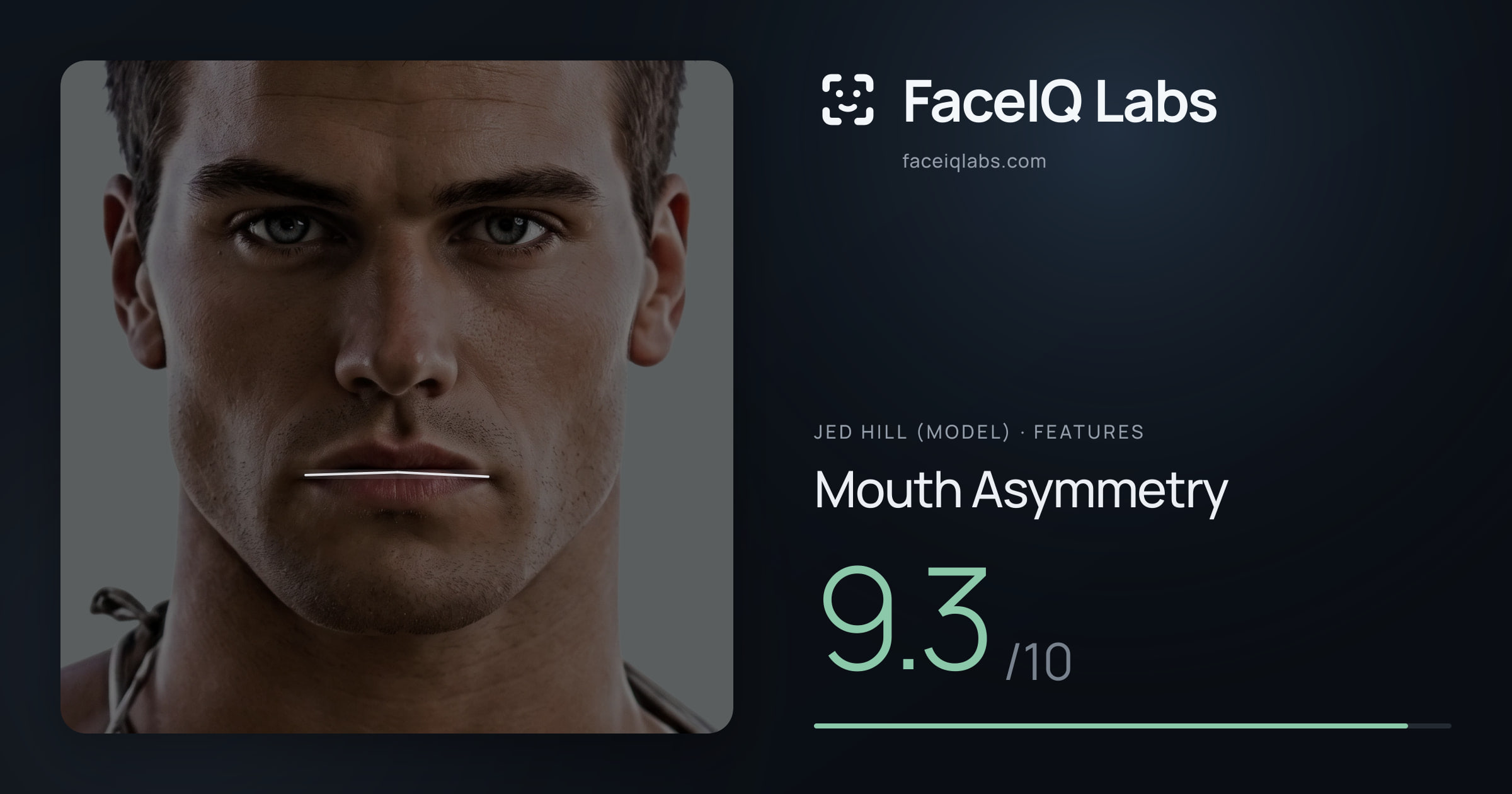 Jed Hill (Model) Mouth Asymmetry: 9.3/10, drawn on the photo