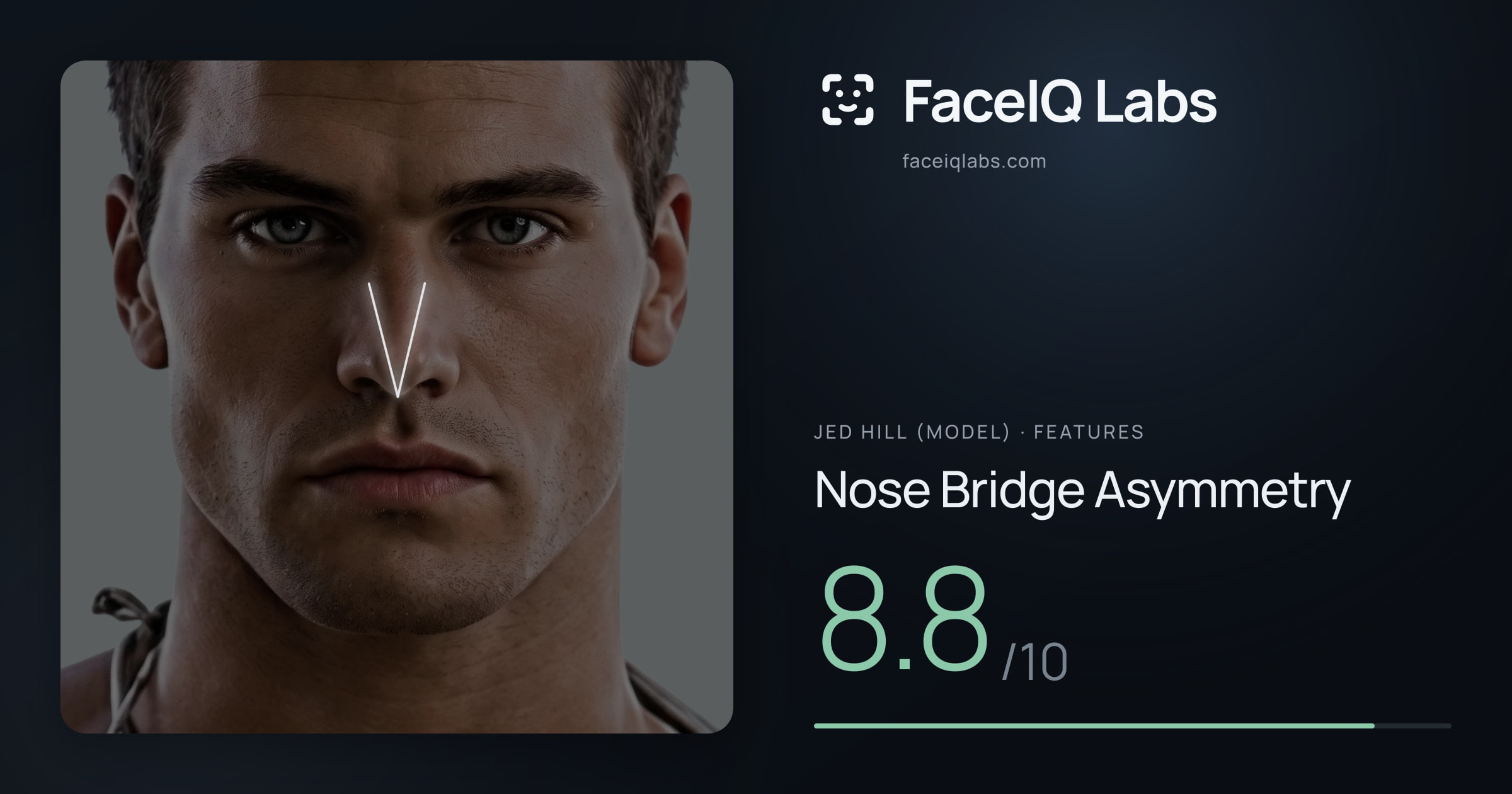 Jed Hill (Model) Nose Bridge Asymmetry: 8.8/10, drawn on the photo