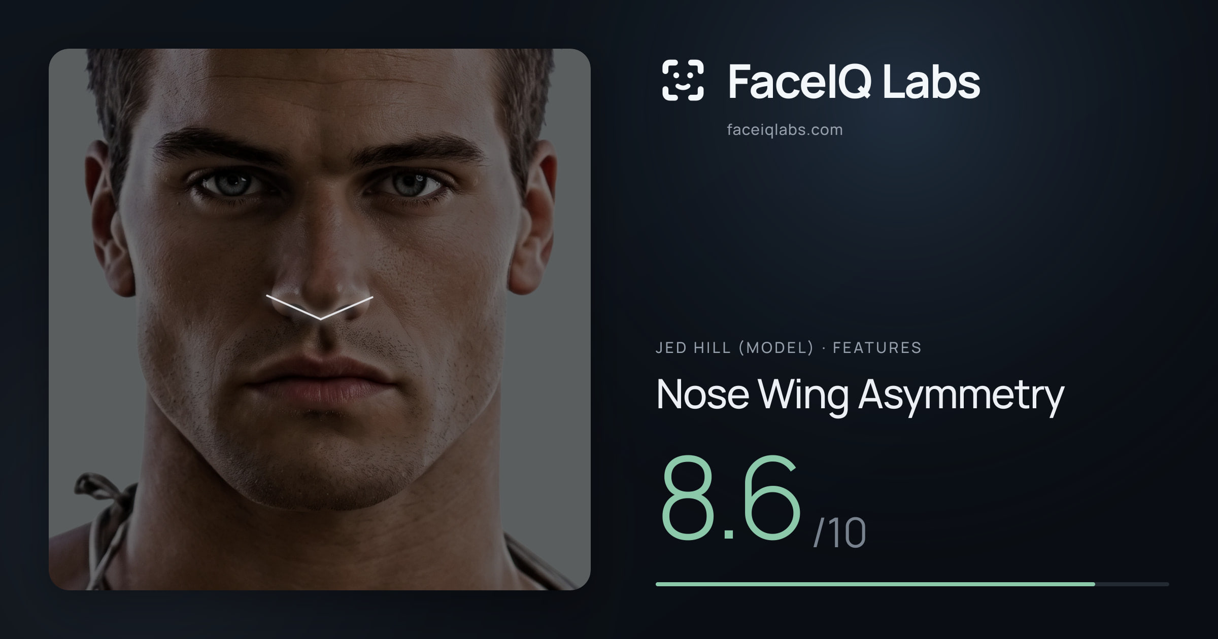 Jed Hill (Model) Nose Wing Asymmetry: 8.6/10, drawn on the photo