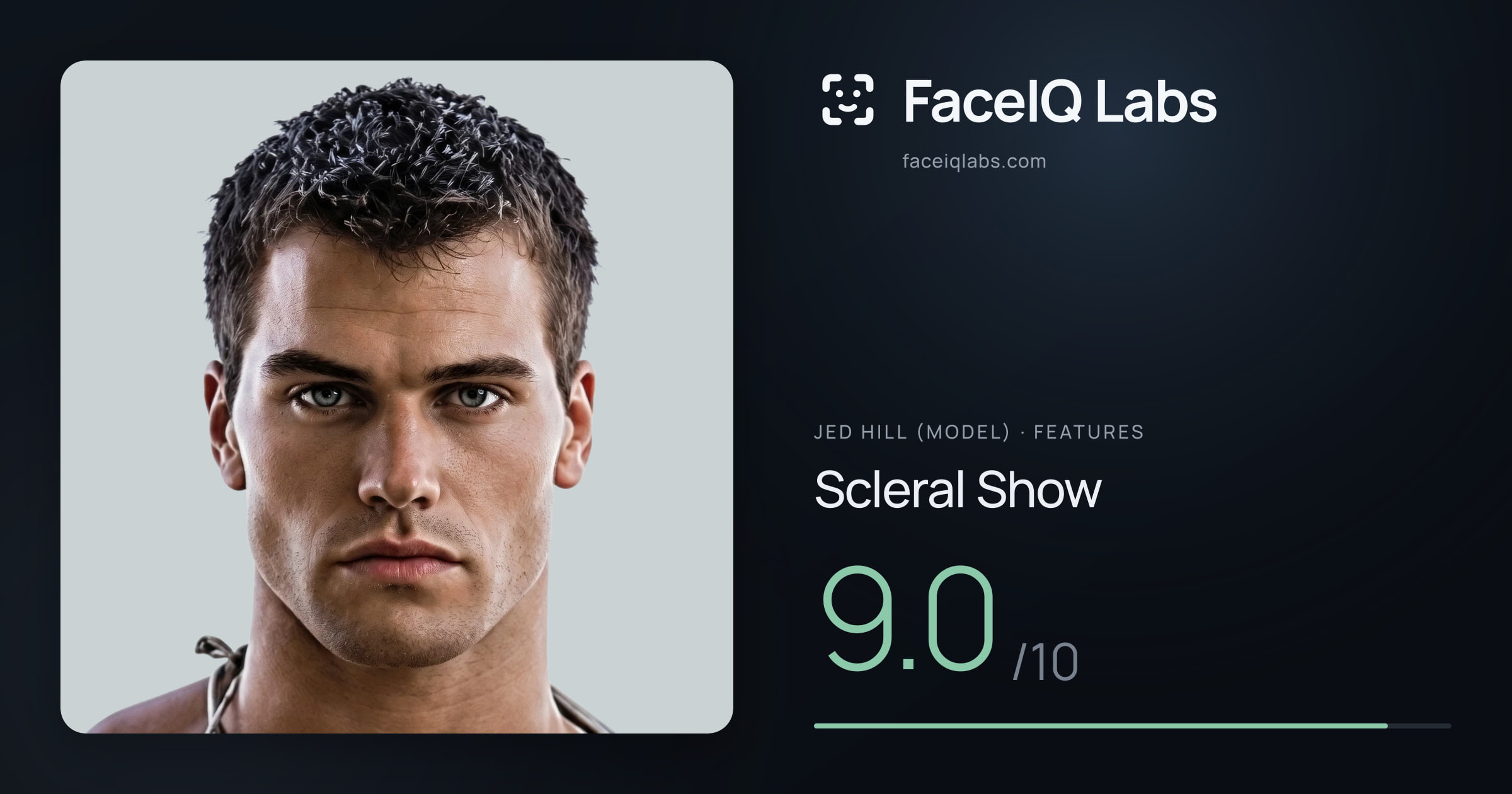 Jed Hill (Model) Scleral Show: 9.0/10, drawn on the photo