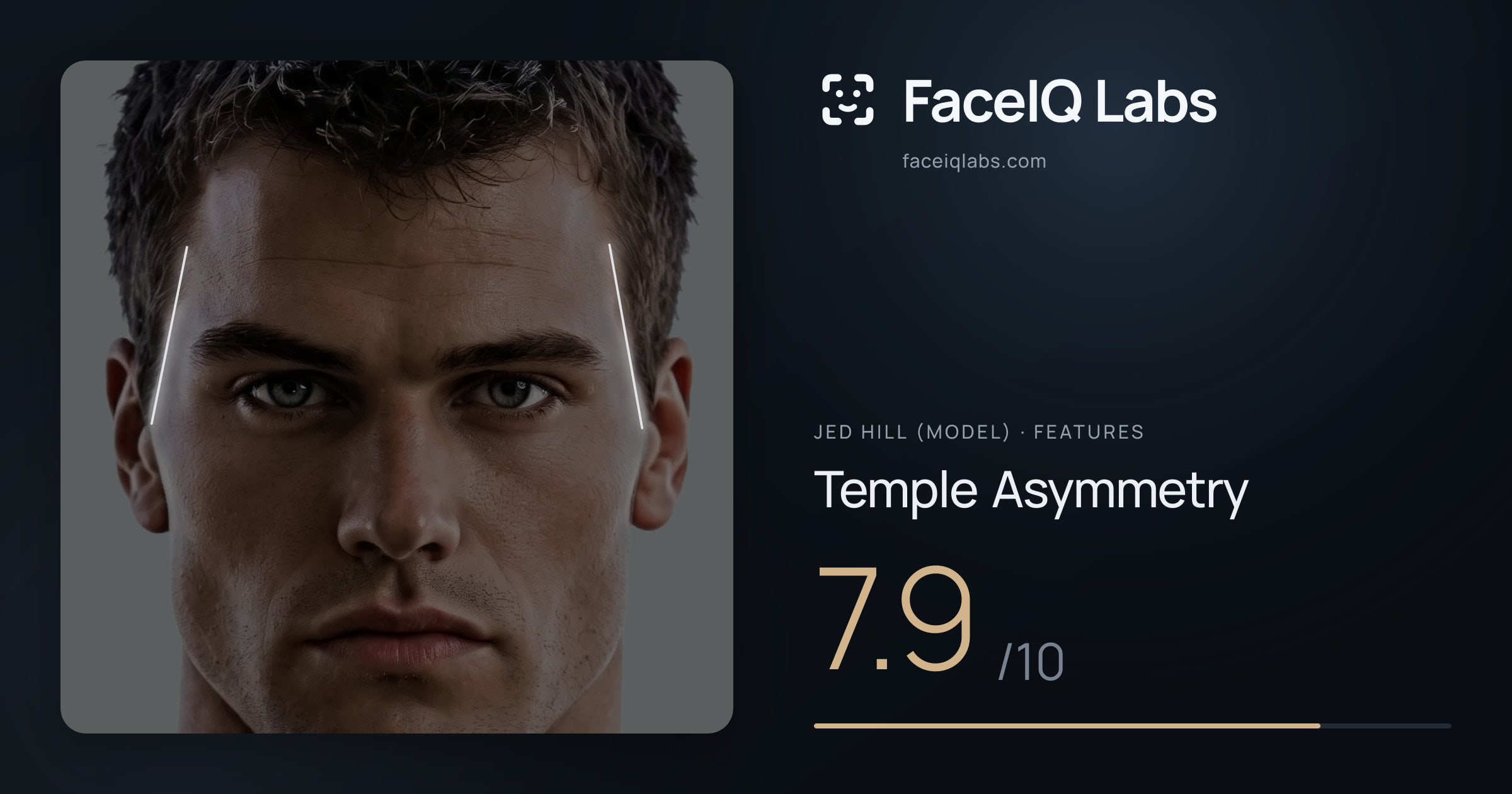 Jed Hill (Model) Temple Asymmetry: 7.9/10, drawn on the photo