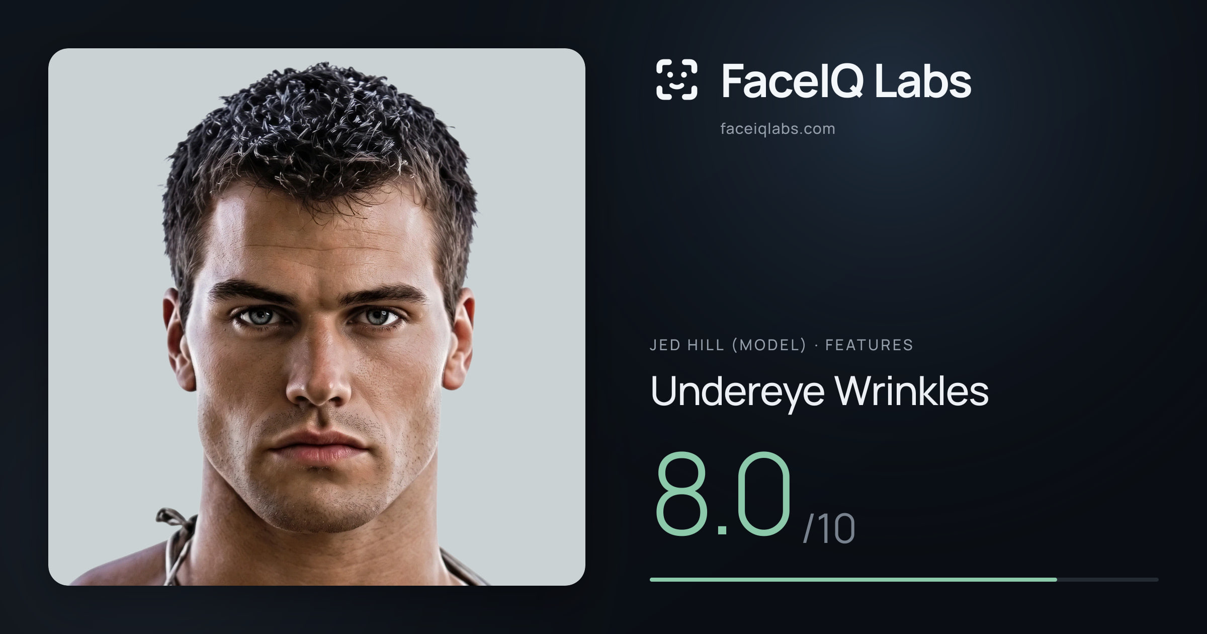 Jed Hill (Model) Undereye Wrinkles: 8.0/10, drawn on the photo