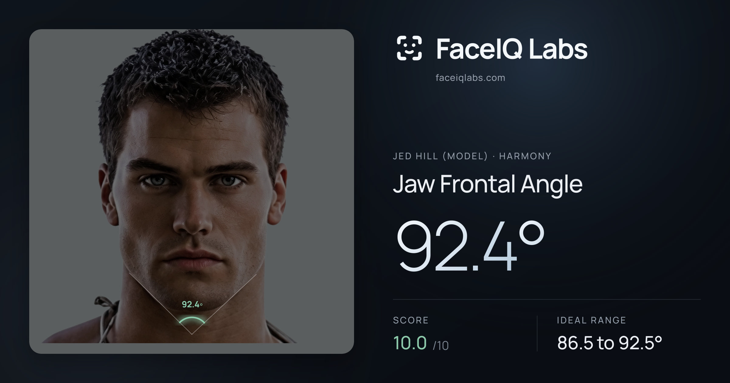 Jed Hill (Model) Jaw Frontal Angle: 92.4°, drawn on the photo