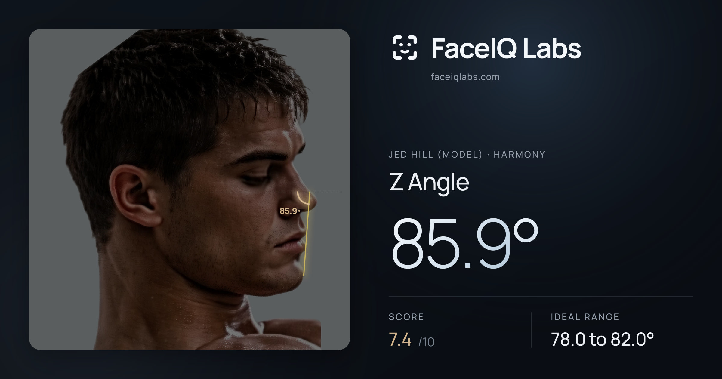 Jed Hill (Model) Z Angle: 85.9°, drawn on the photo