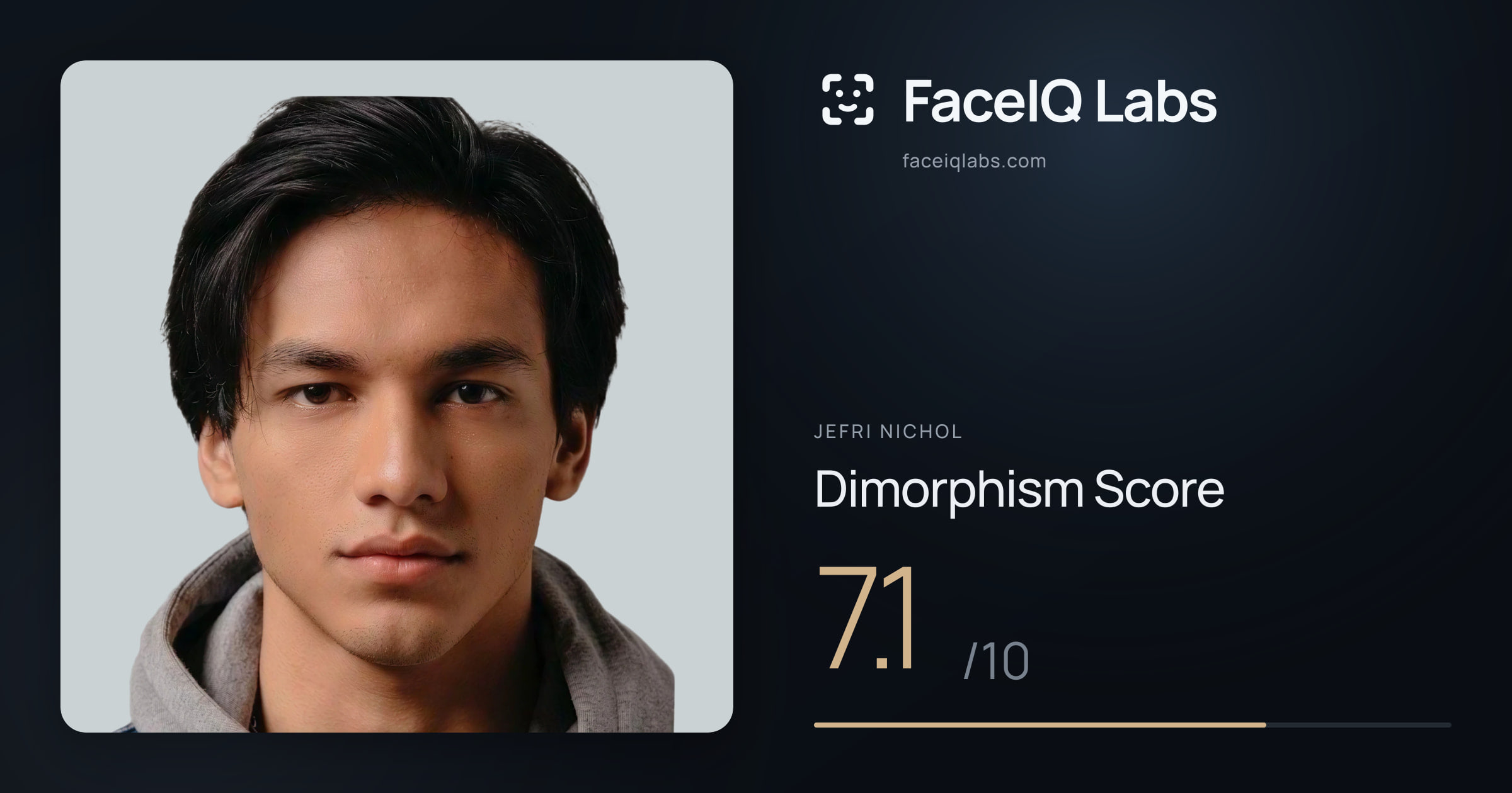 Jefri Nichol Dimorphism: 7.1/10, with each assessment drawn on the photo