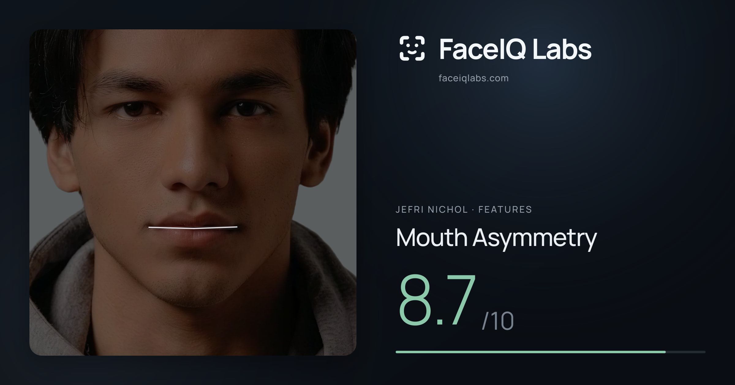 Jefri Nichol Mouth Asymmetry: 8.7/10, drawn on the photo