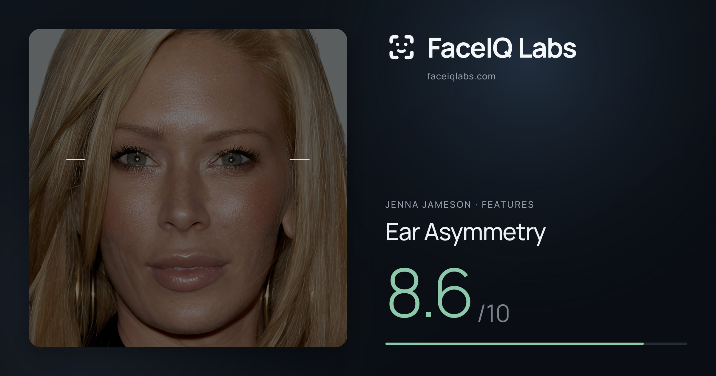 Jenna Jameson Ear Asymmetry: 8.6/10, drawn on the photo