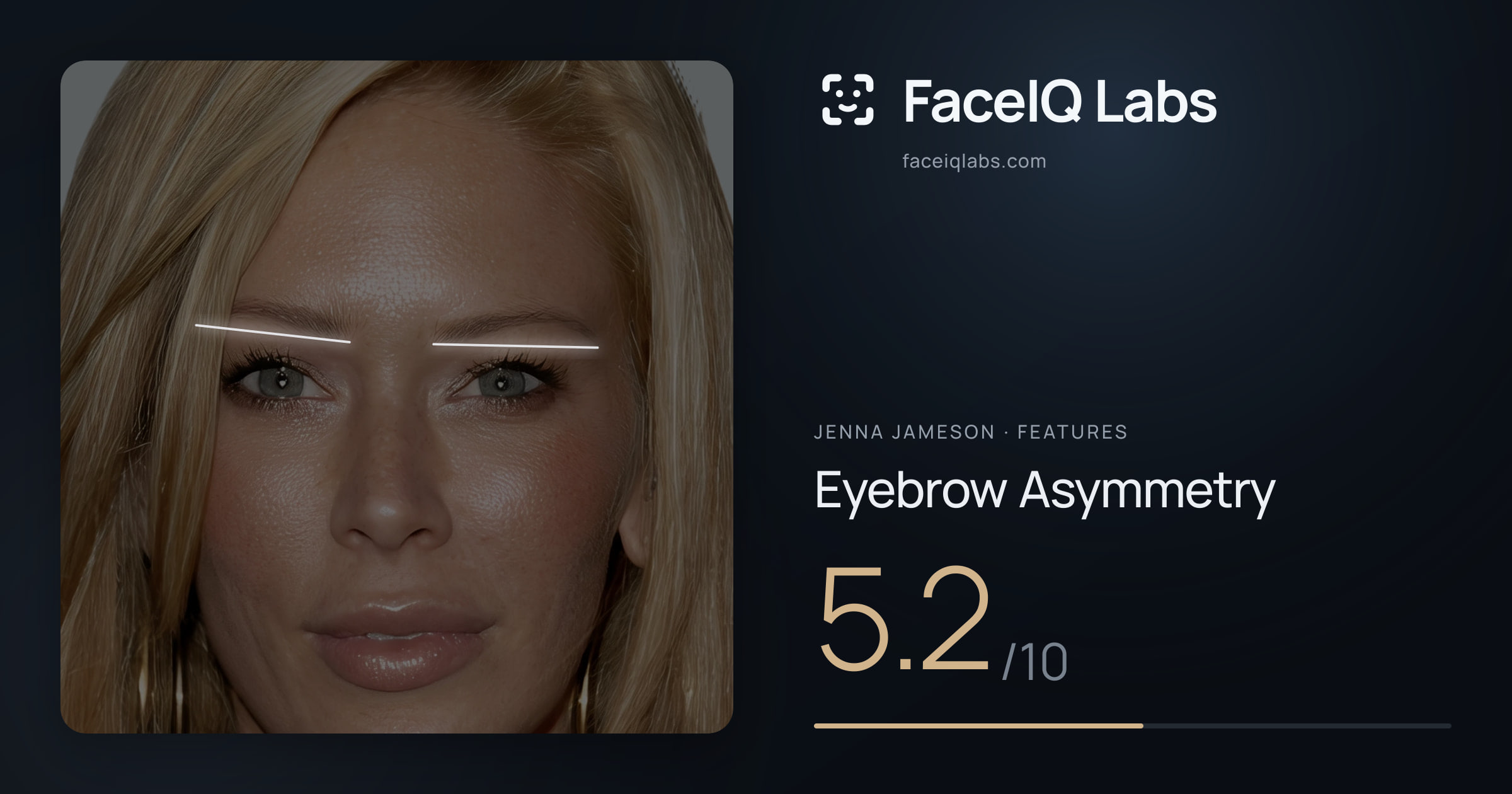 Jenna Jameson Eyebrow Asymmetry: 5.2/10, drawn on the photo
