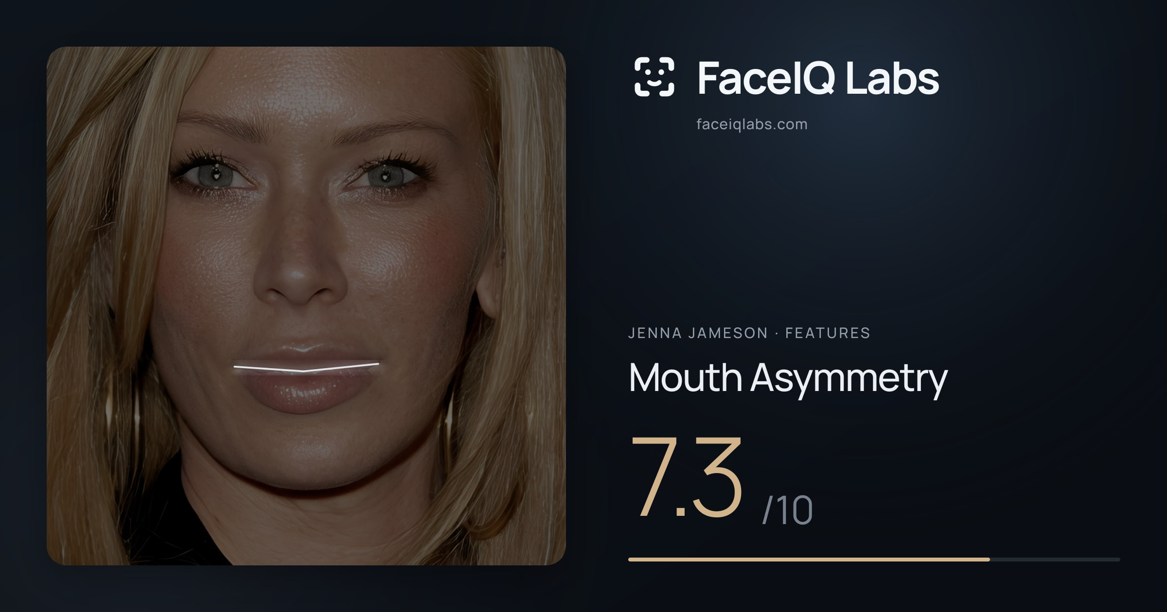 Jenna Jameson Mouth Asymmetry: 7.3/10, drawn on the photo