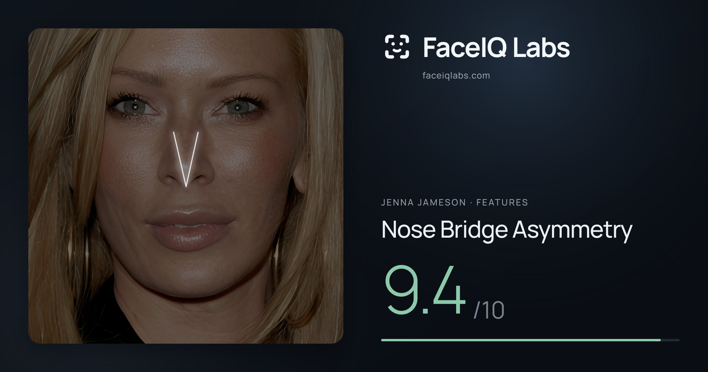 Jenna Jameson Nose Bridge Asymmetry: 9.4/10, drawn on the photo