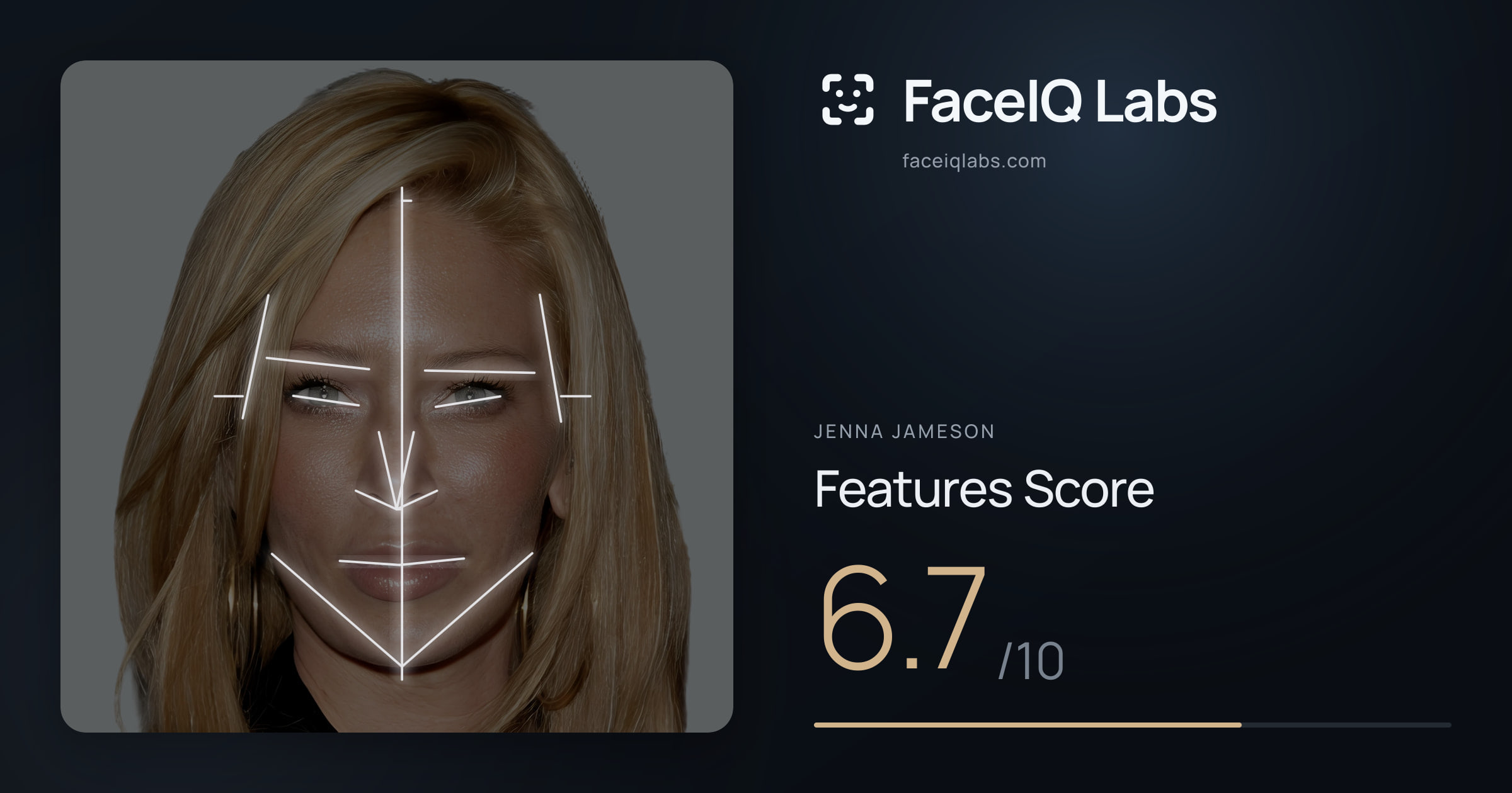 Jenna Jameson Features: 6.7/10, with each assessment drawn on the photo