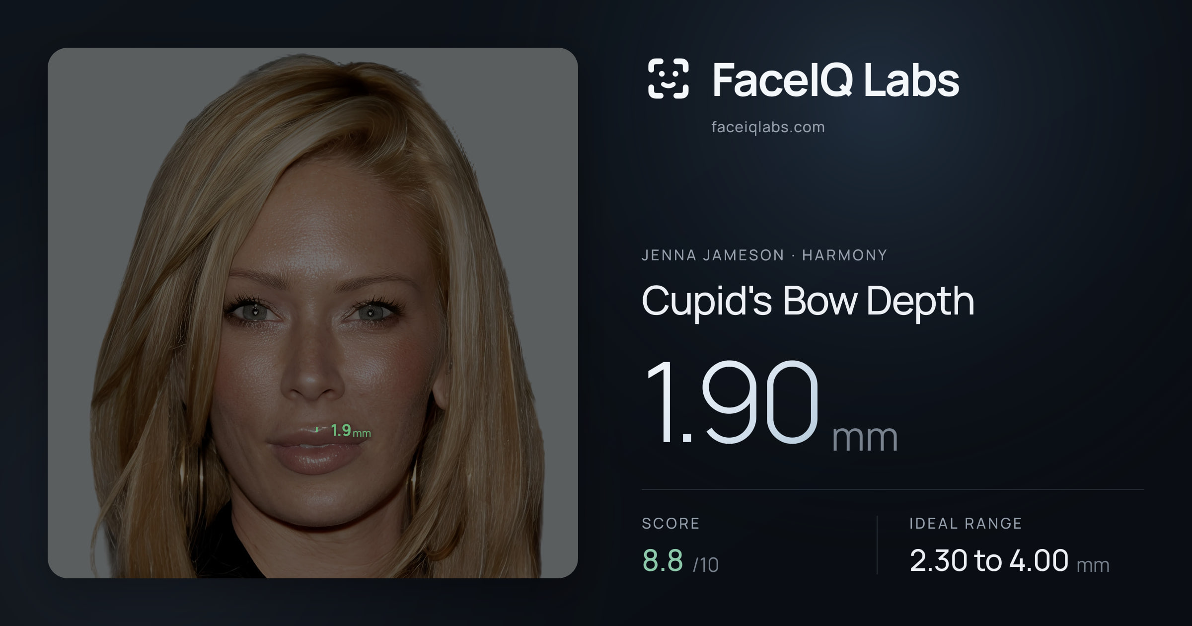 Jenna Jameson Cupid's Bow Depth: 1.90mm, drawn on the photo