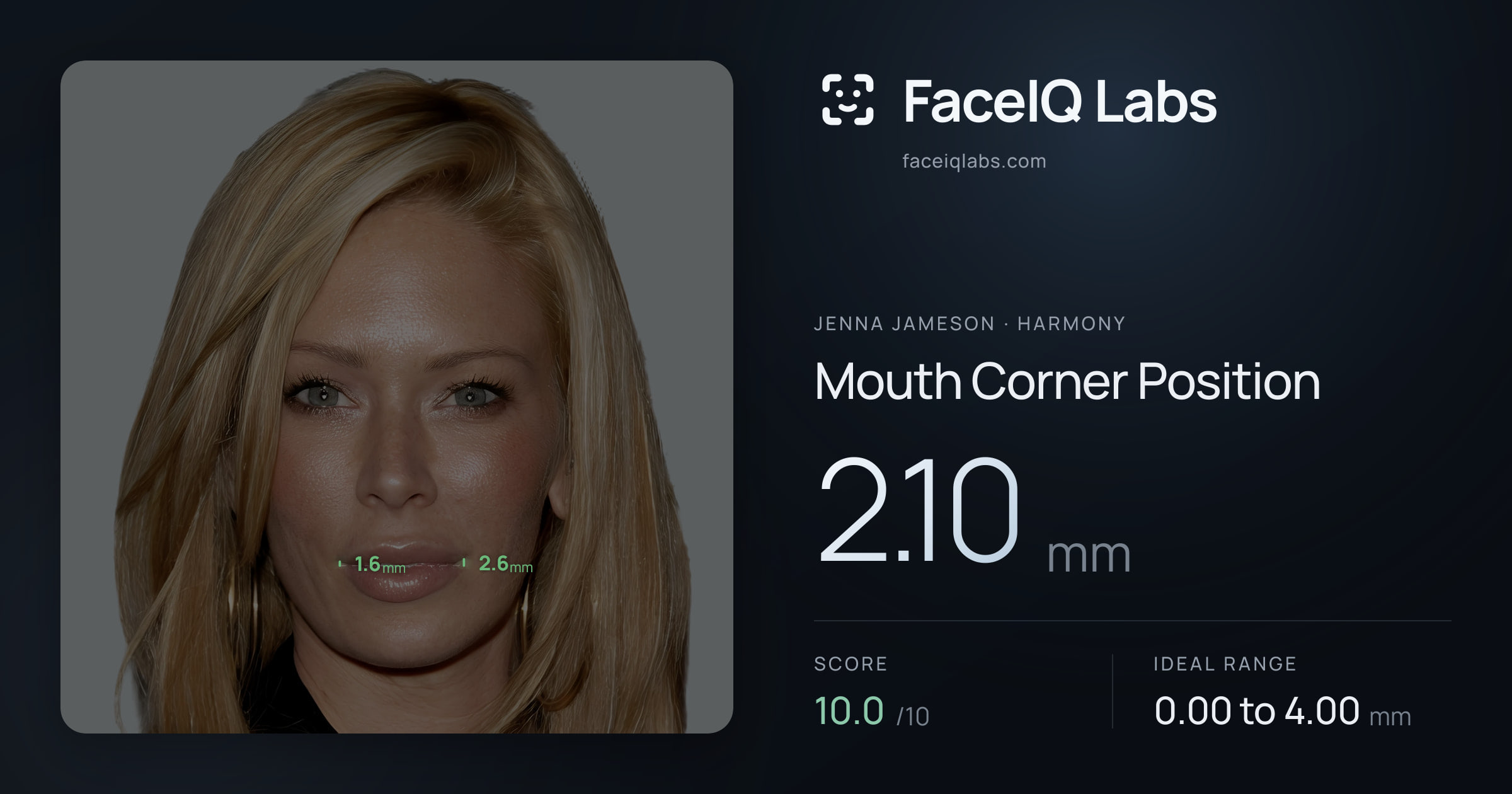 Jenna Jameson Mouth Corner Position: 2.10mm, drawn on the photo