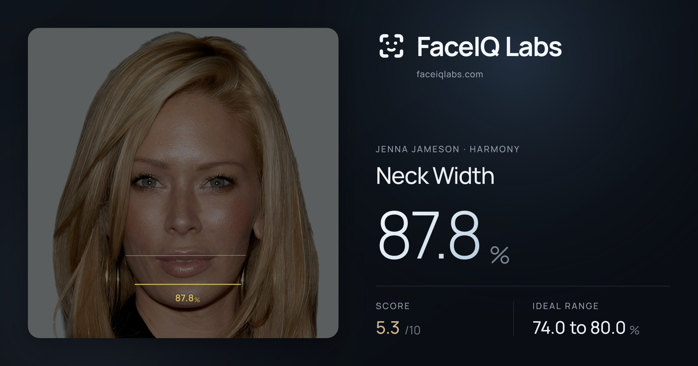 Jenna Jameson Neck Width: 87.8%, drawn on the photo