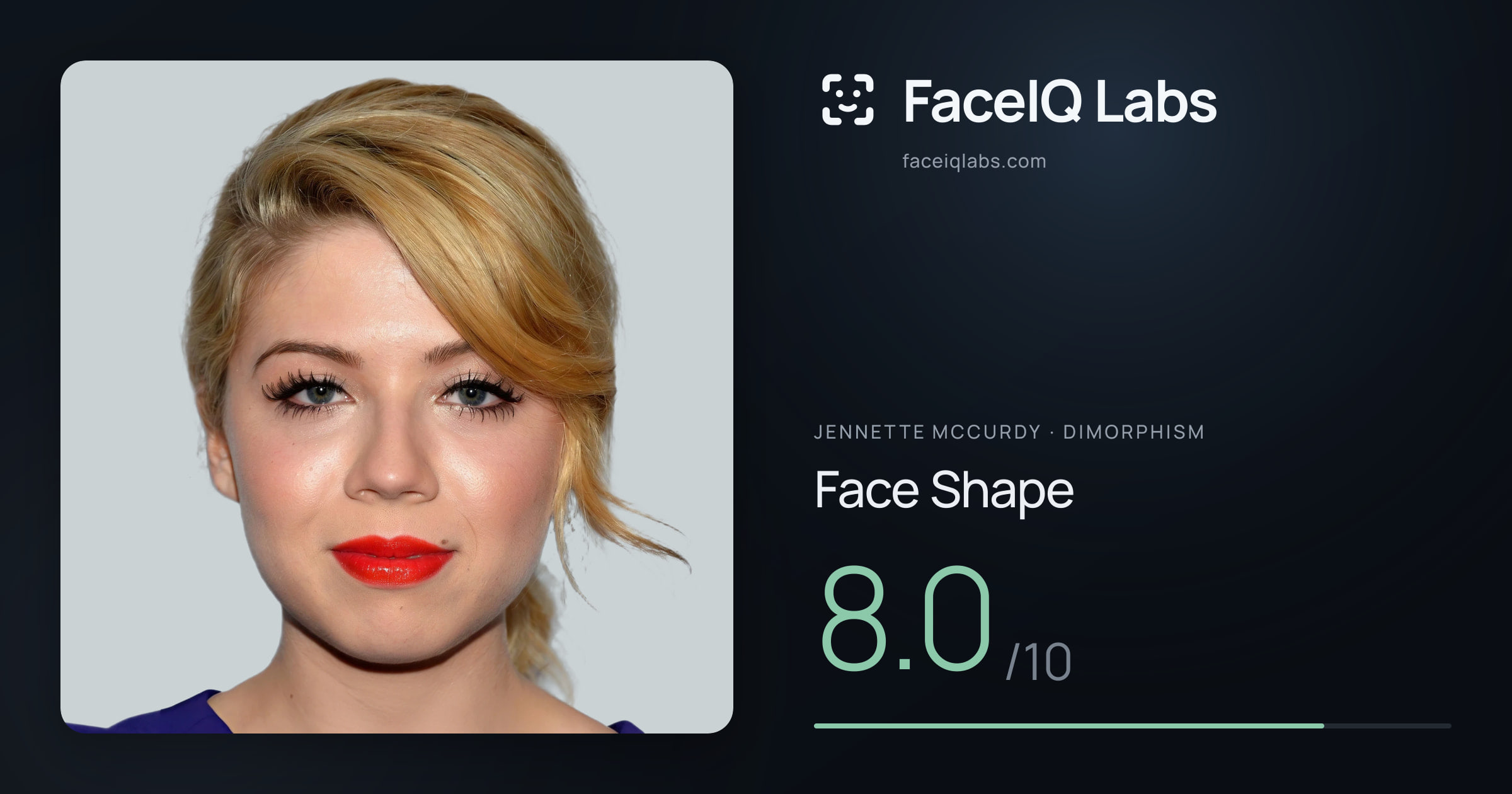 Jennette McCurdy Face Shape: 8.0/10, drawn on the photo