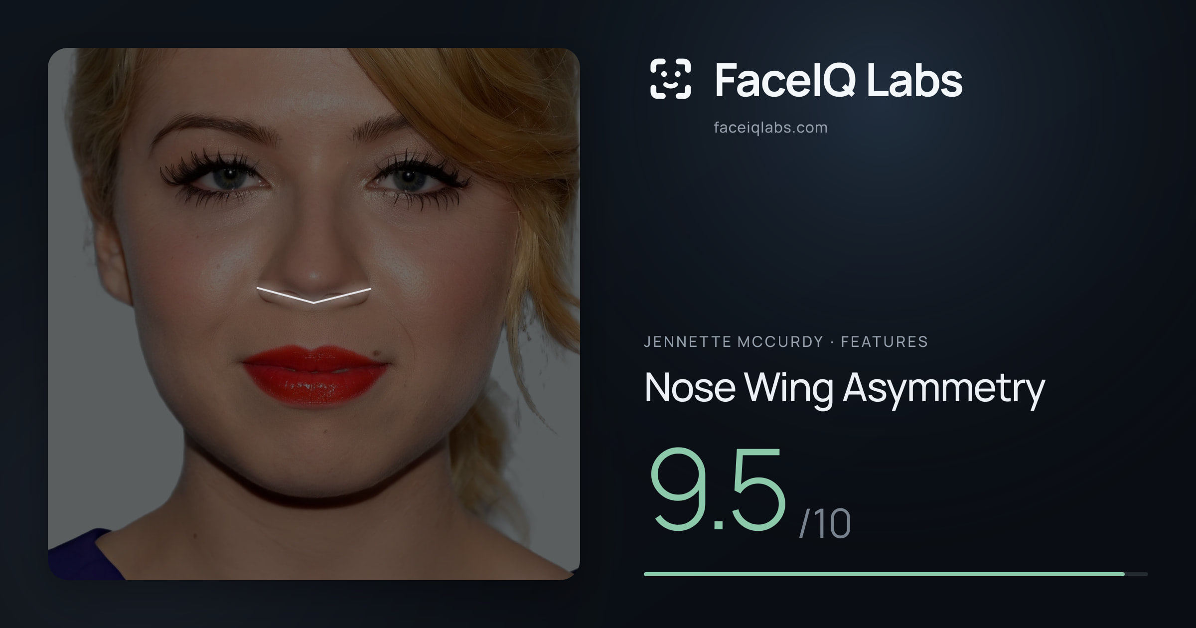 Jennette McCurdy Nose Wing Asymmetry: 9.5/10, drawn on the photo