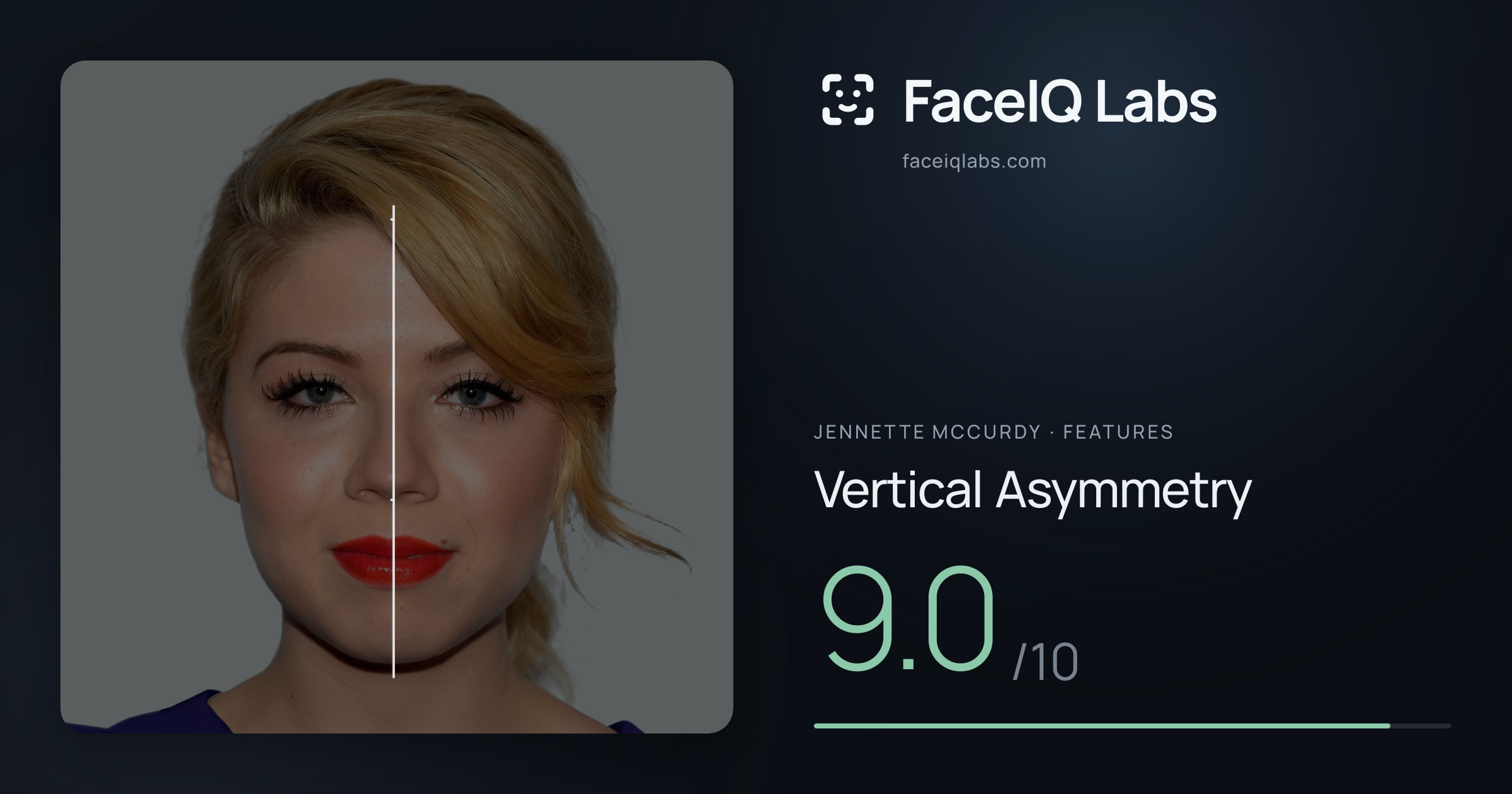 Jennette McCurdy Vertical Asymmetry: 9.0/10, drawn on the photo