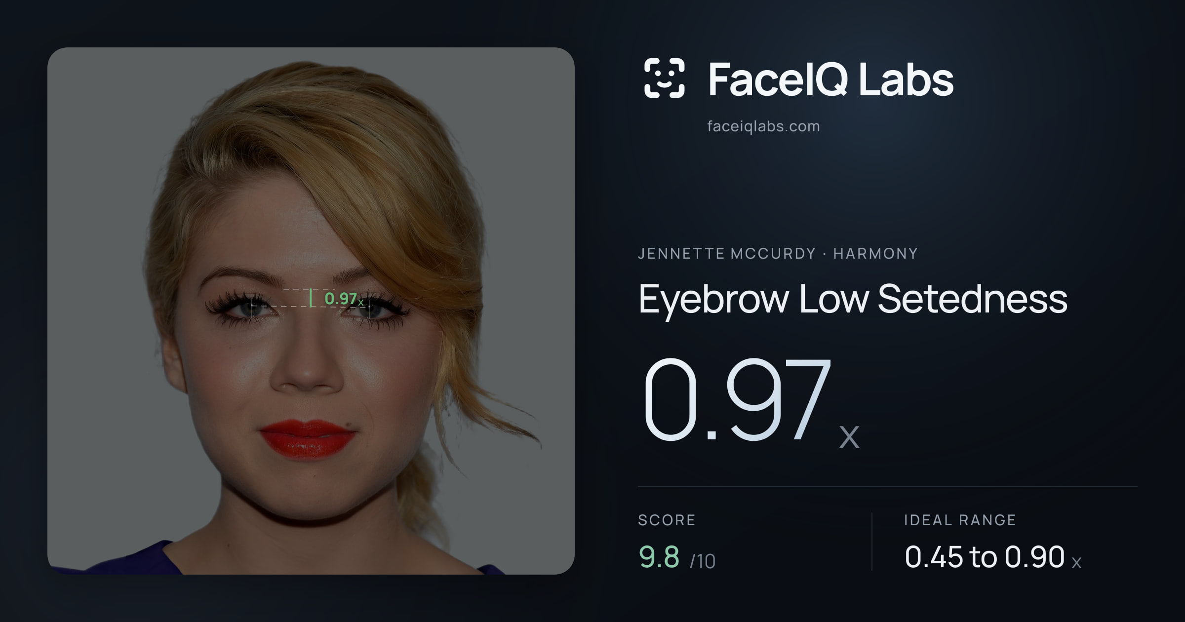 Jennette McCurdy Eyebrow Low Setedness: 0.97x, drawn on the photo