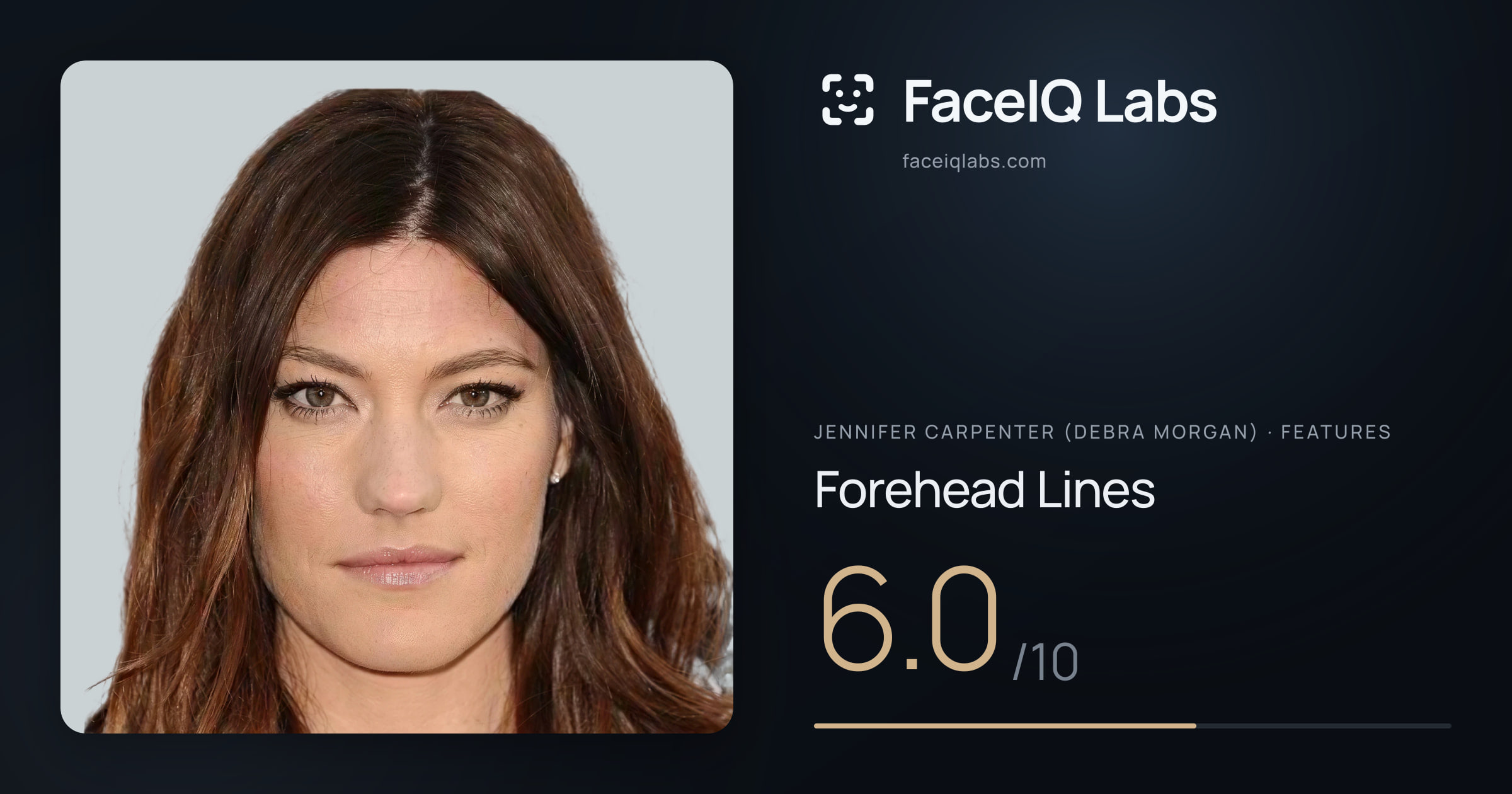 Jennifer Carpenter (Debra Morgan) Forehead Lines: 6.0/10, drawn on the photo