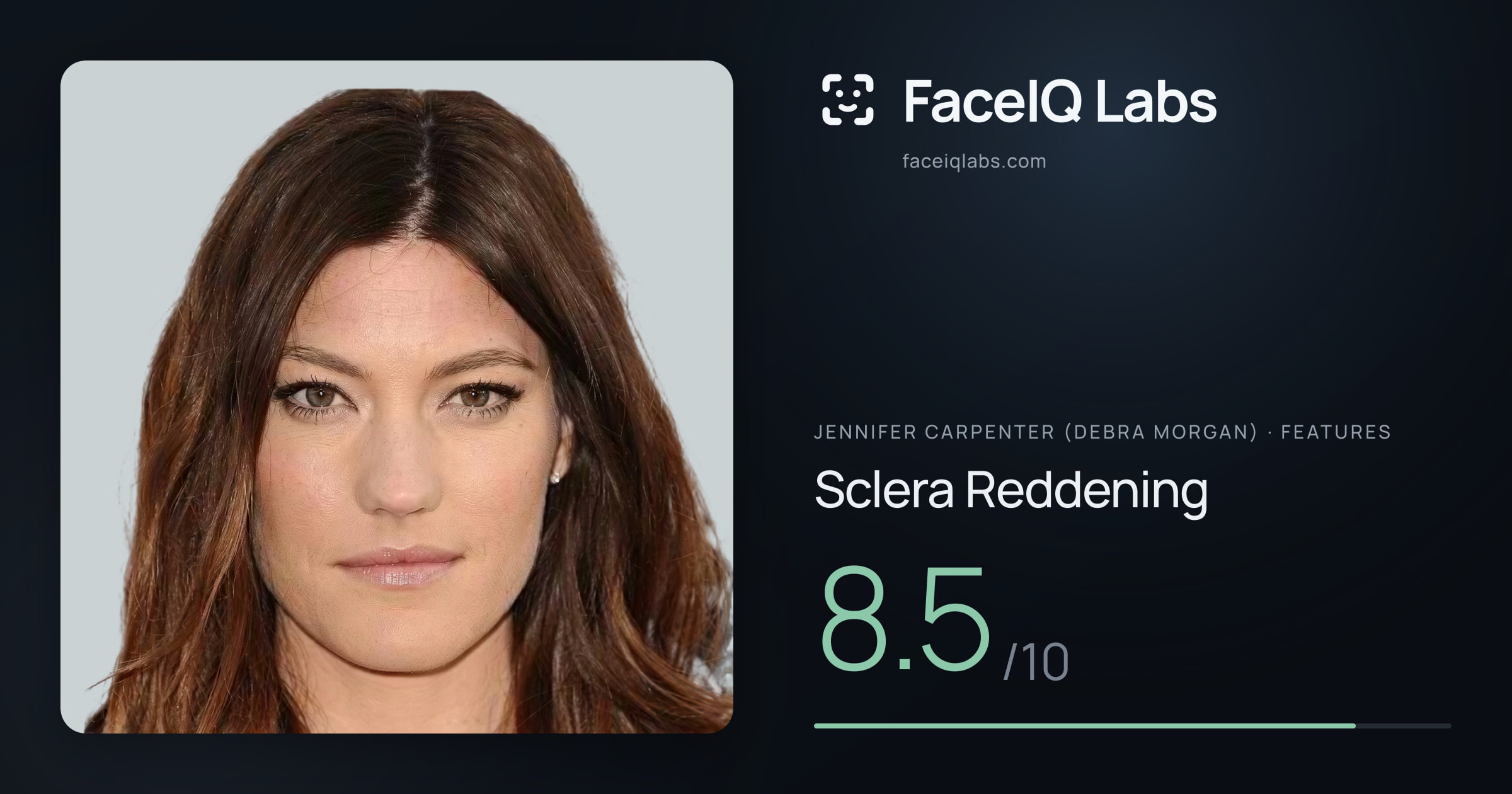 Jennifer Carpenter (Debra Morgan) Sclera Reddening: 8.5/10, drawn on the photo