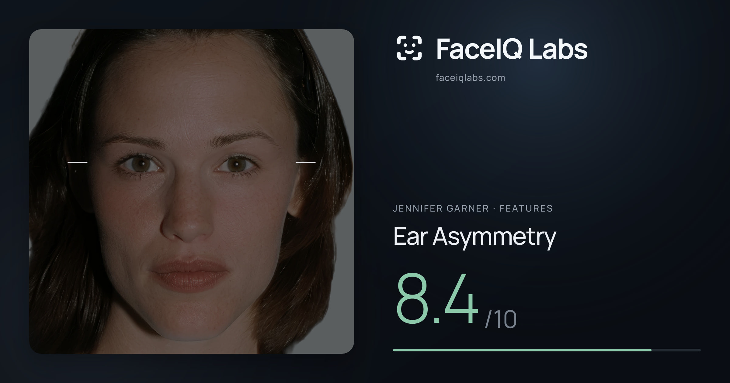 Jennifer Garner Ear Asymmetry: 8.4/10, drawn on the photo