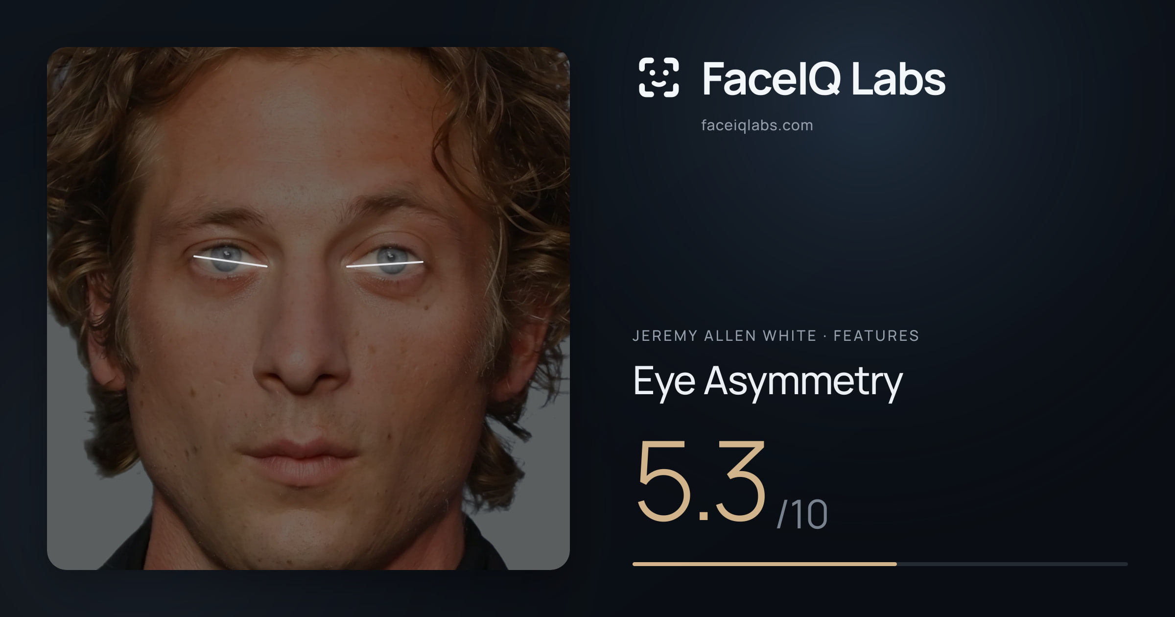 Jeremy Allen White Eye Asymmetry: 5.3/10, drawn on the photo