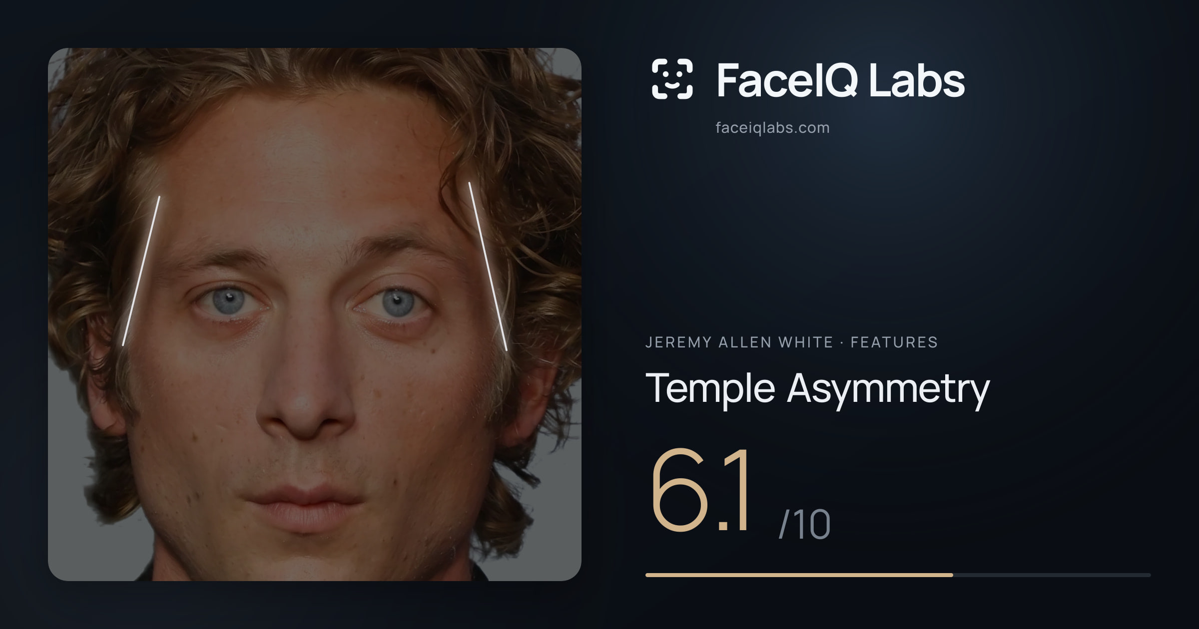 Jeremy Allen White Temple Asymmetry: 6.1/10, drawn on the photo