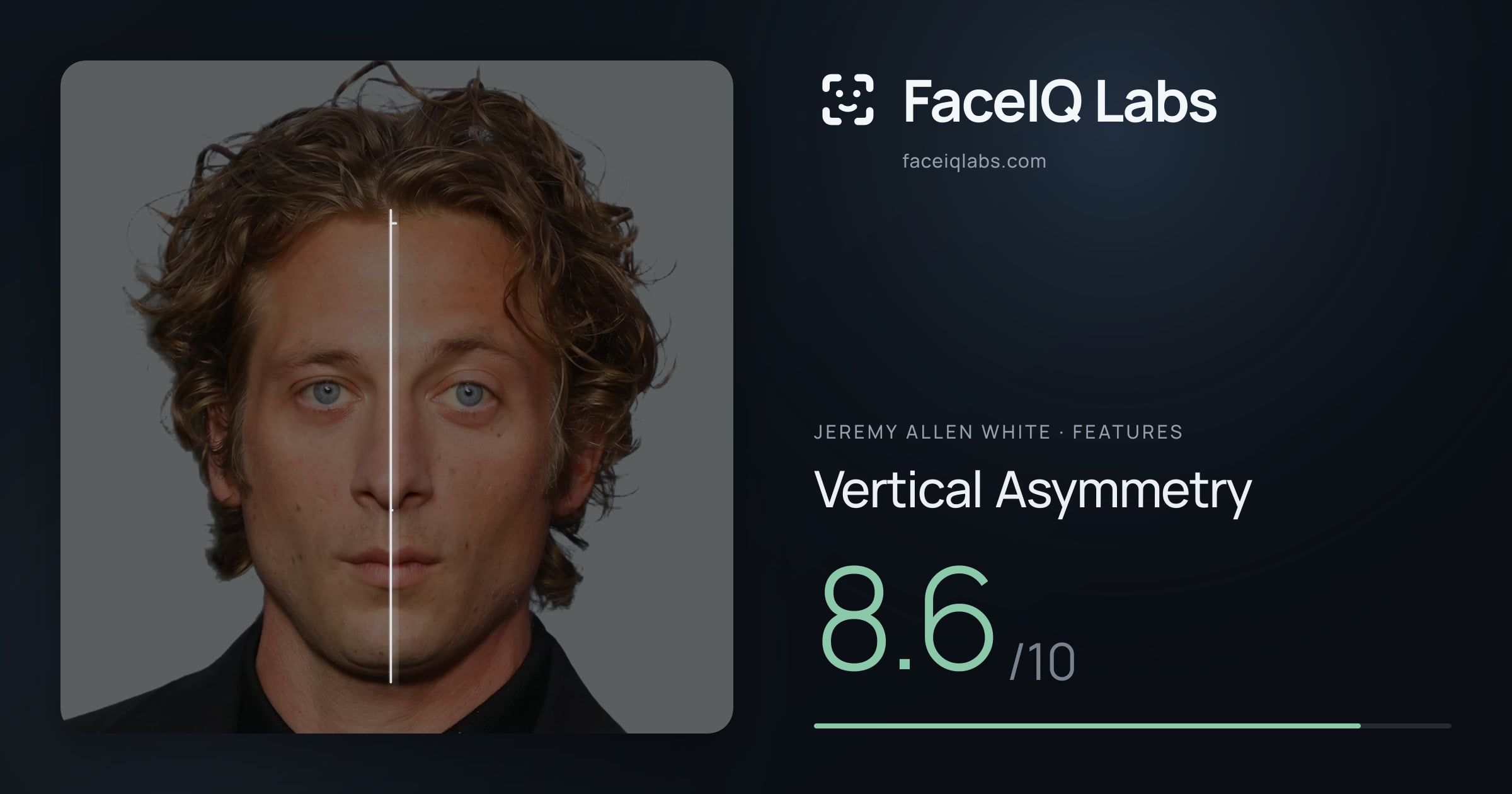 Jeremy Allen White Vertical Asymmetry: 8.6/10, drawn on the photo