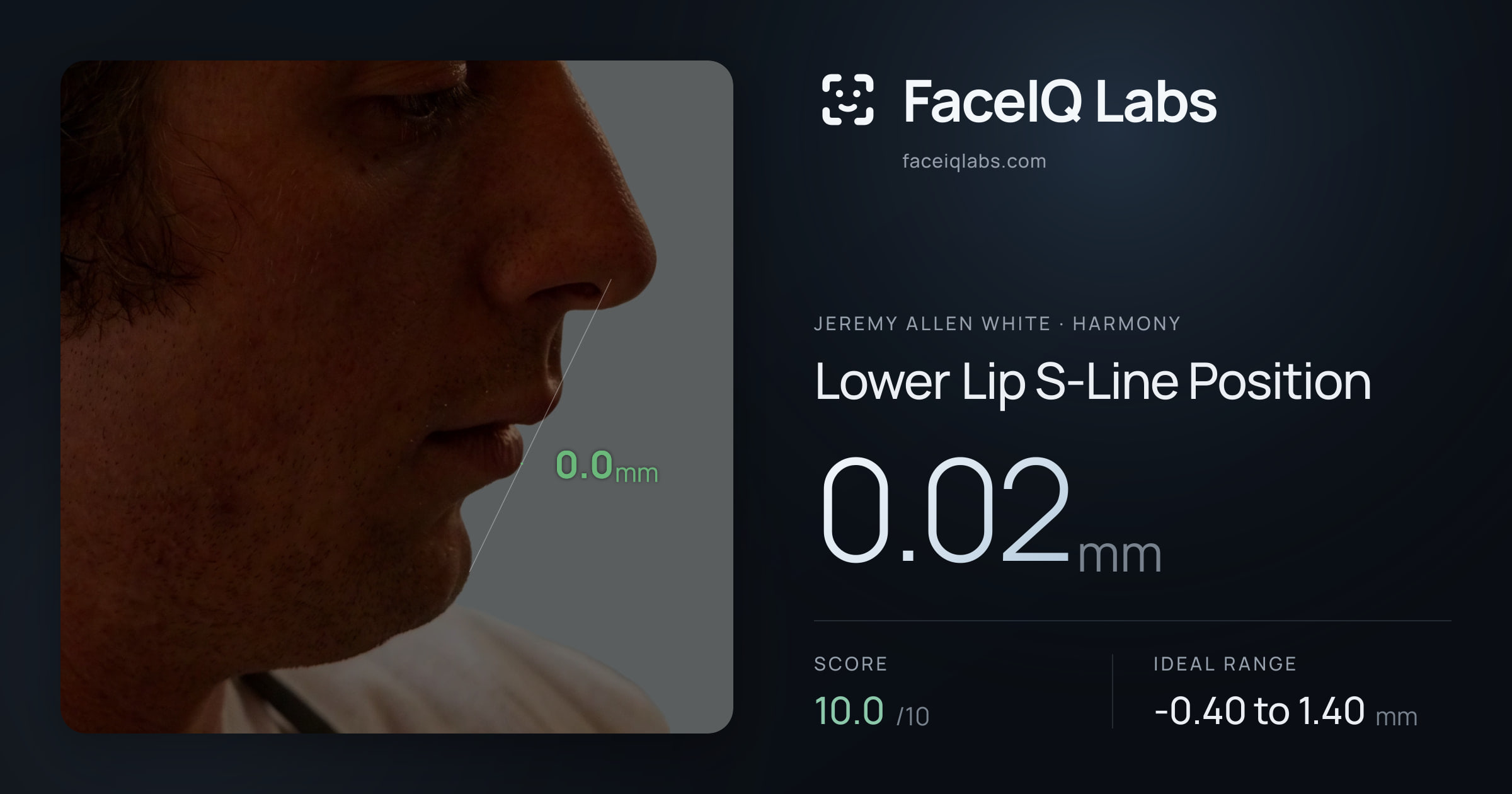 Jeremy Allen White Lower Lip S-Line Position: 0.02mm, drawn on the photo