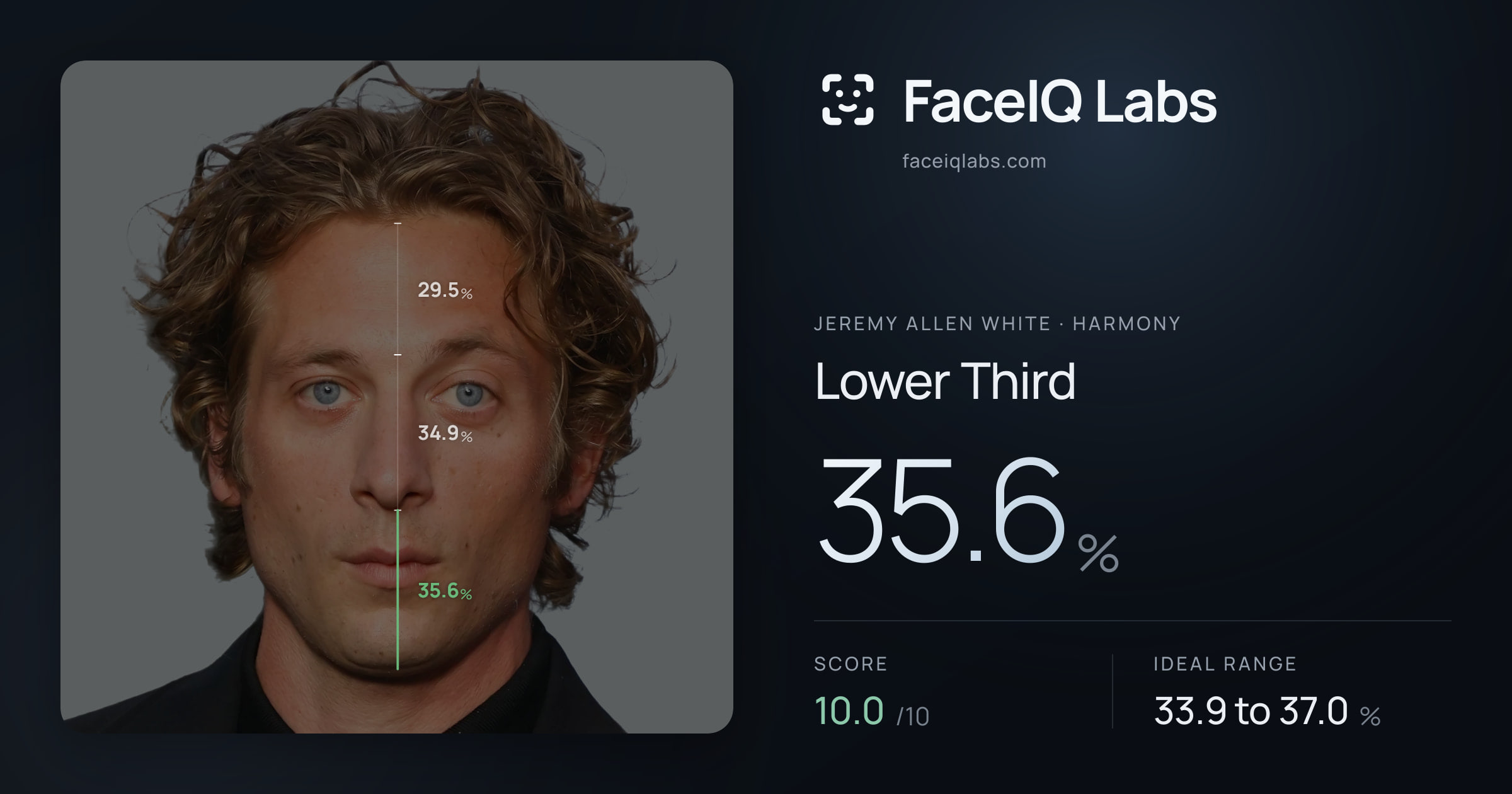 Jeremy Allen White Lower Third: 35.6%, drawn on the photo