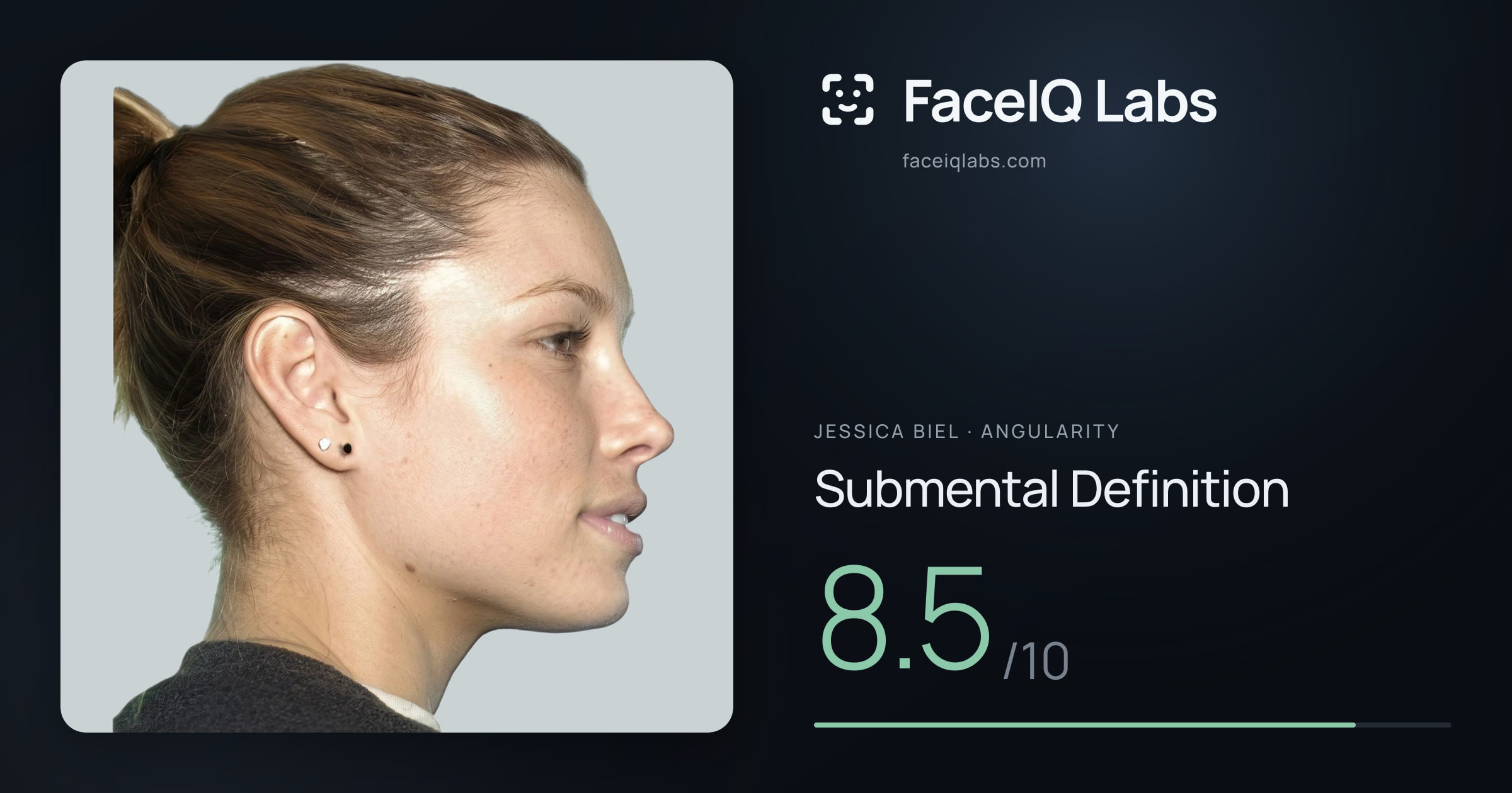 Jessica Biel Submental Definition: 8.5/10, drawn on the photo