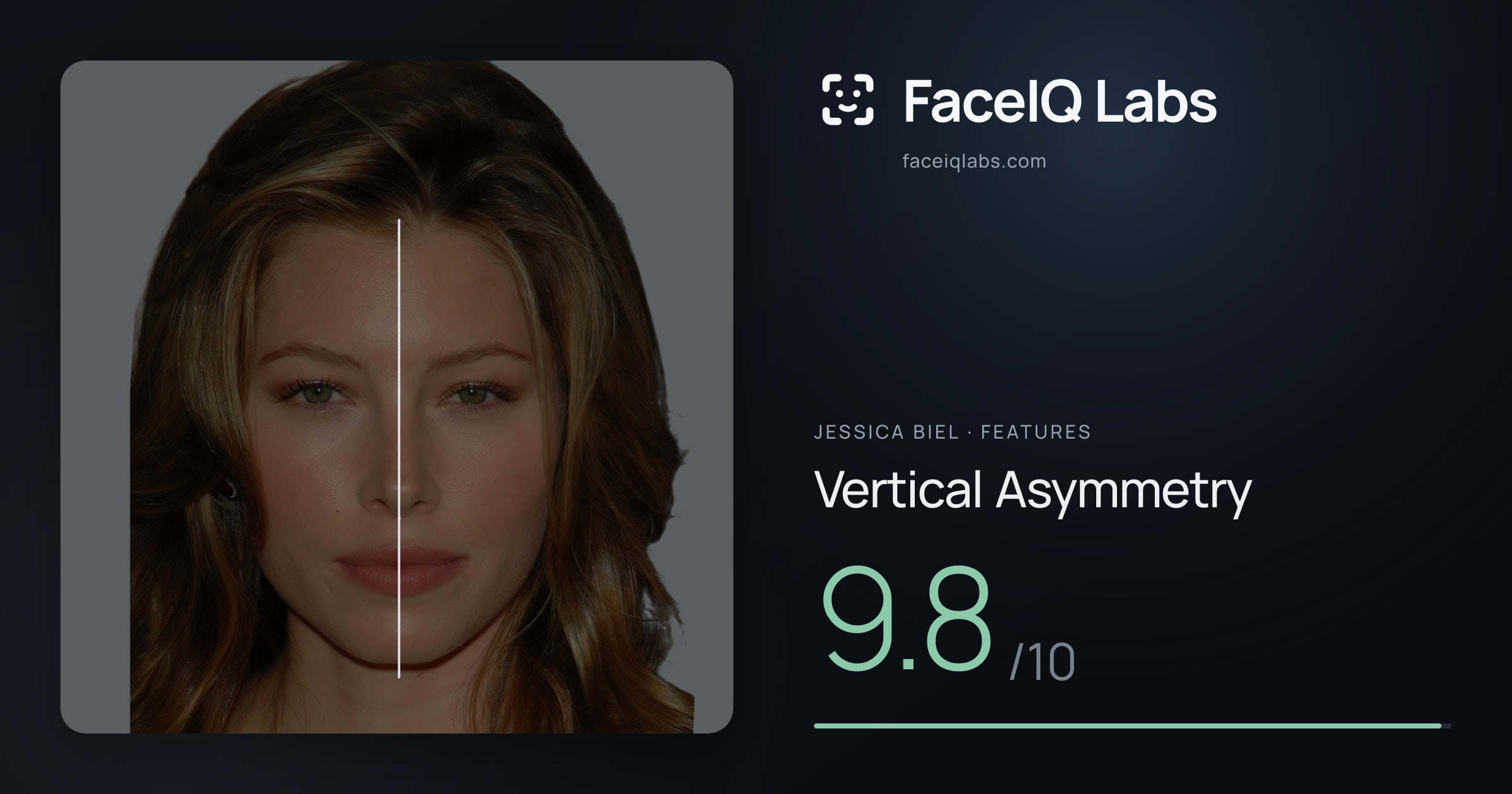 Jessica Biel Vertical Asymmetry: 9.8/10, drawn on the photo