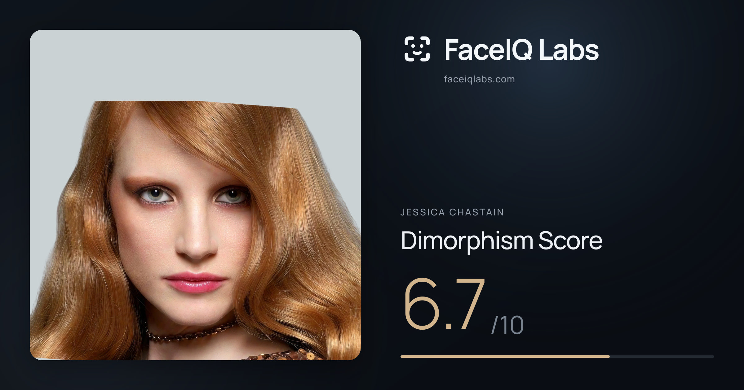 Jessica Chastain Dimorphism: 6.7/10, with each assessment drawn on the photo