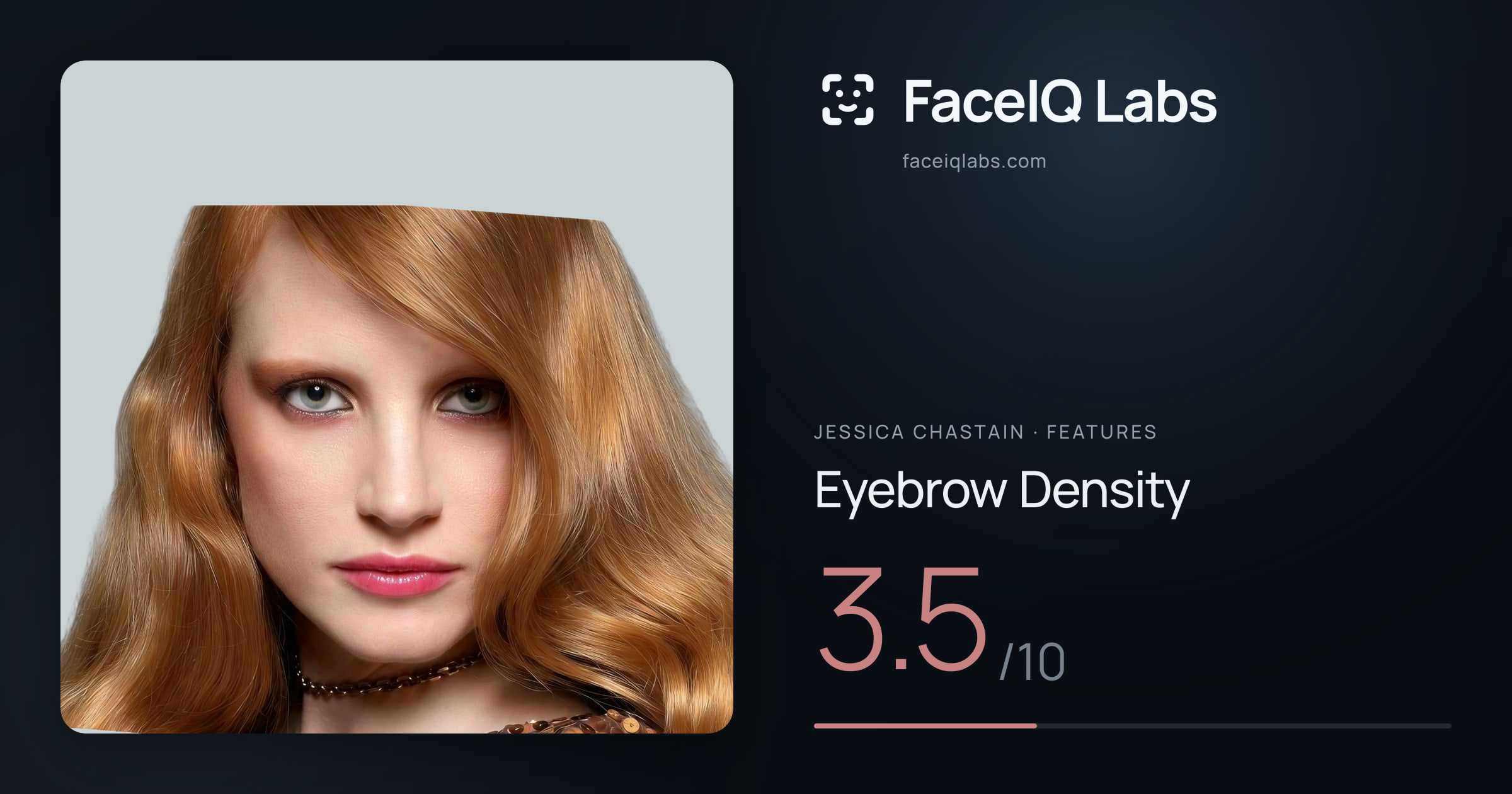 Jessica Chastain Eyebrow Density: 3.5/10, drawn on the photo