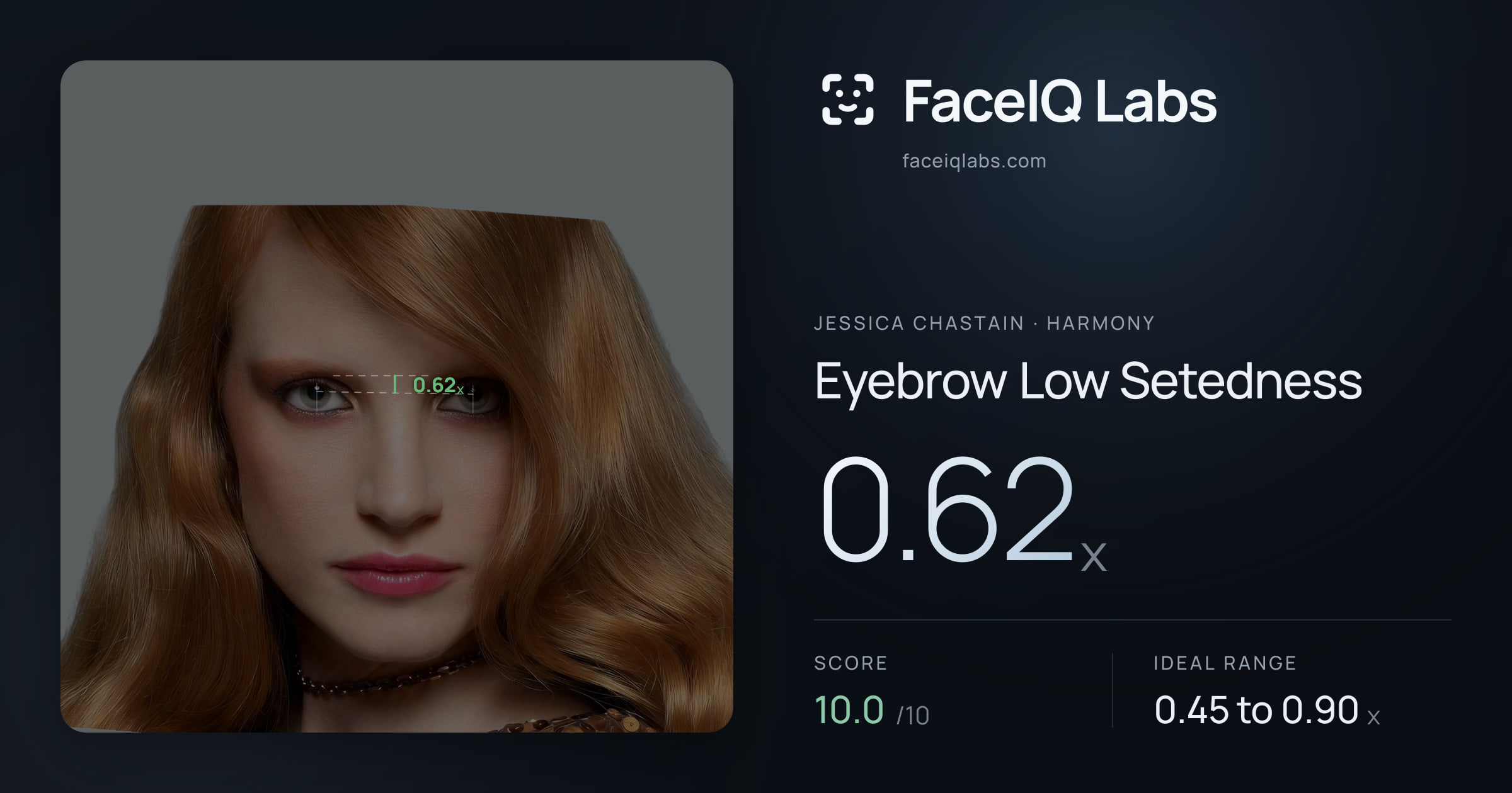 Jessica Chastain Eyebrow Low Setedness: 0.62x, drawn on the photo