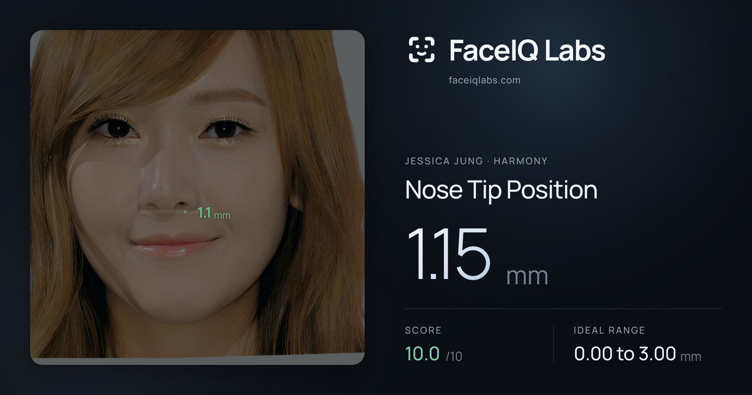 Jessica Jung Nose Tip Position: 1.15mm, drawn on the photo