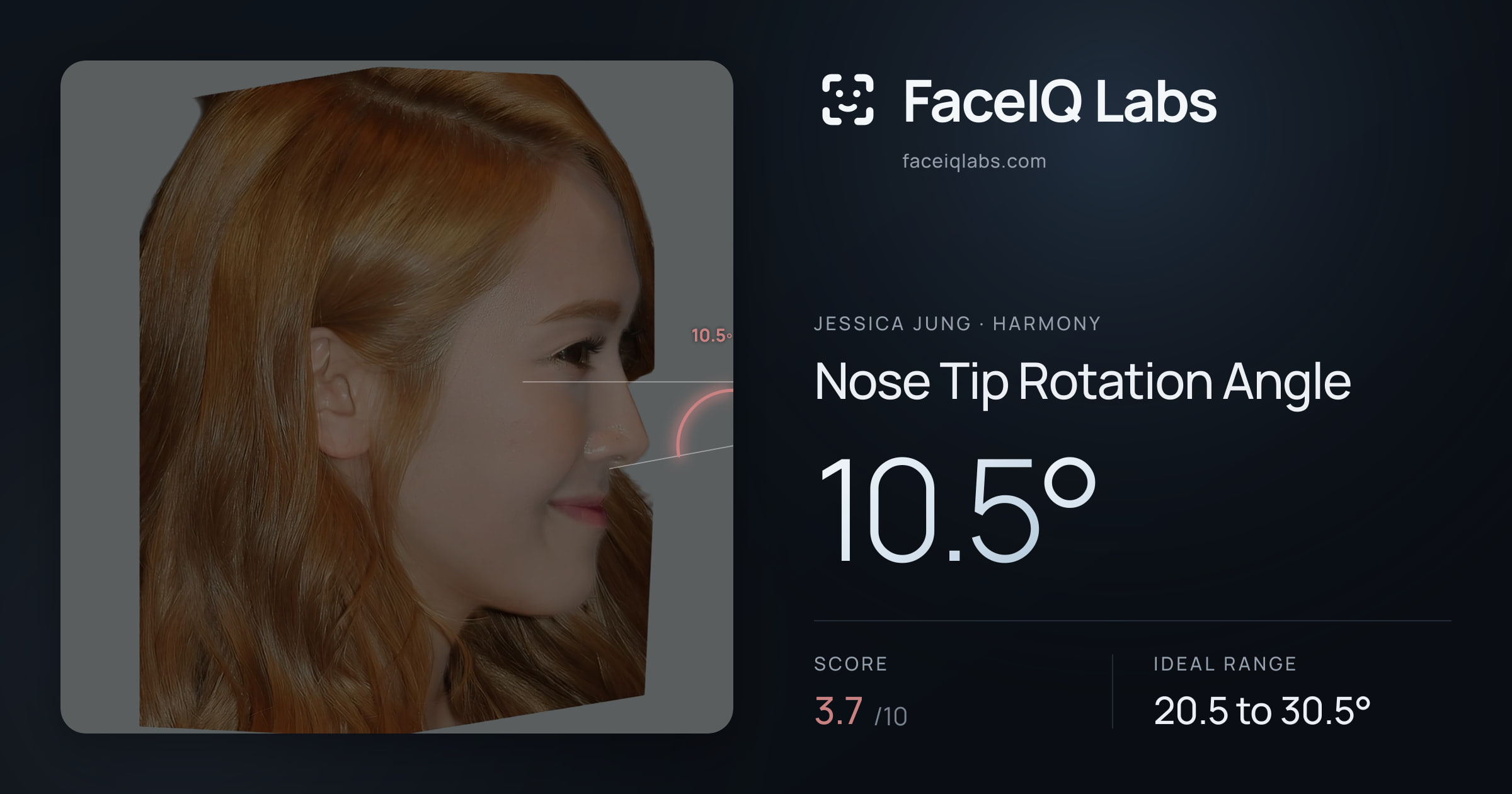 Jessica Jung Nose Tip Rotation Angle: 10.5°, drawn on the photo