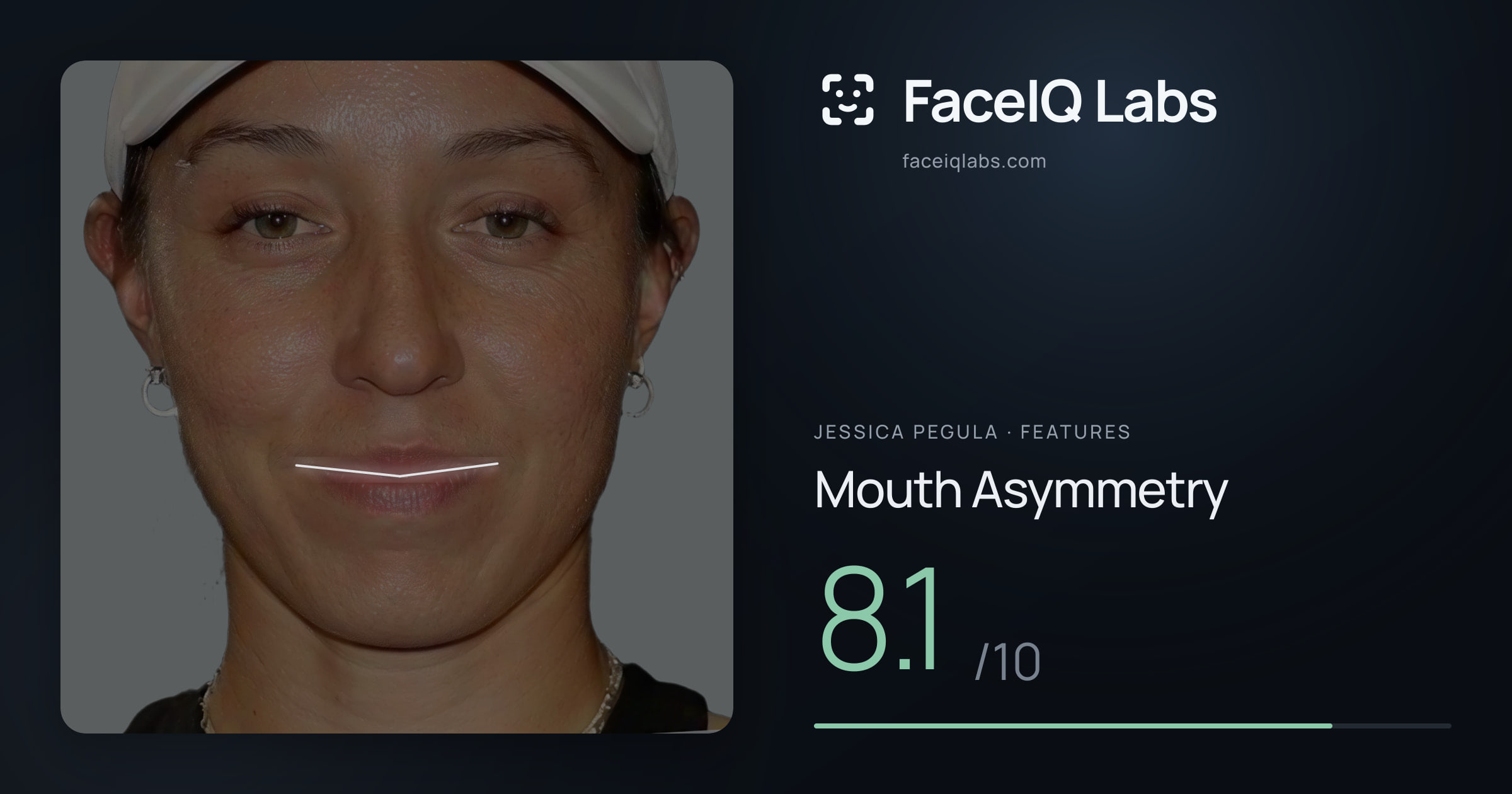 Jessica Pegula Mouth Asymmetry: 8.1/10, drawn on the photo