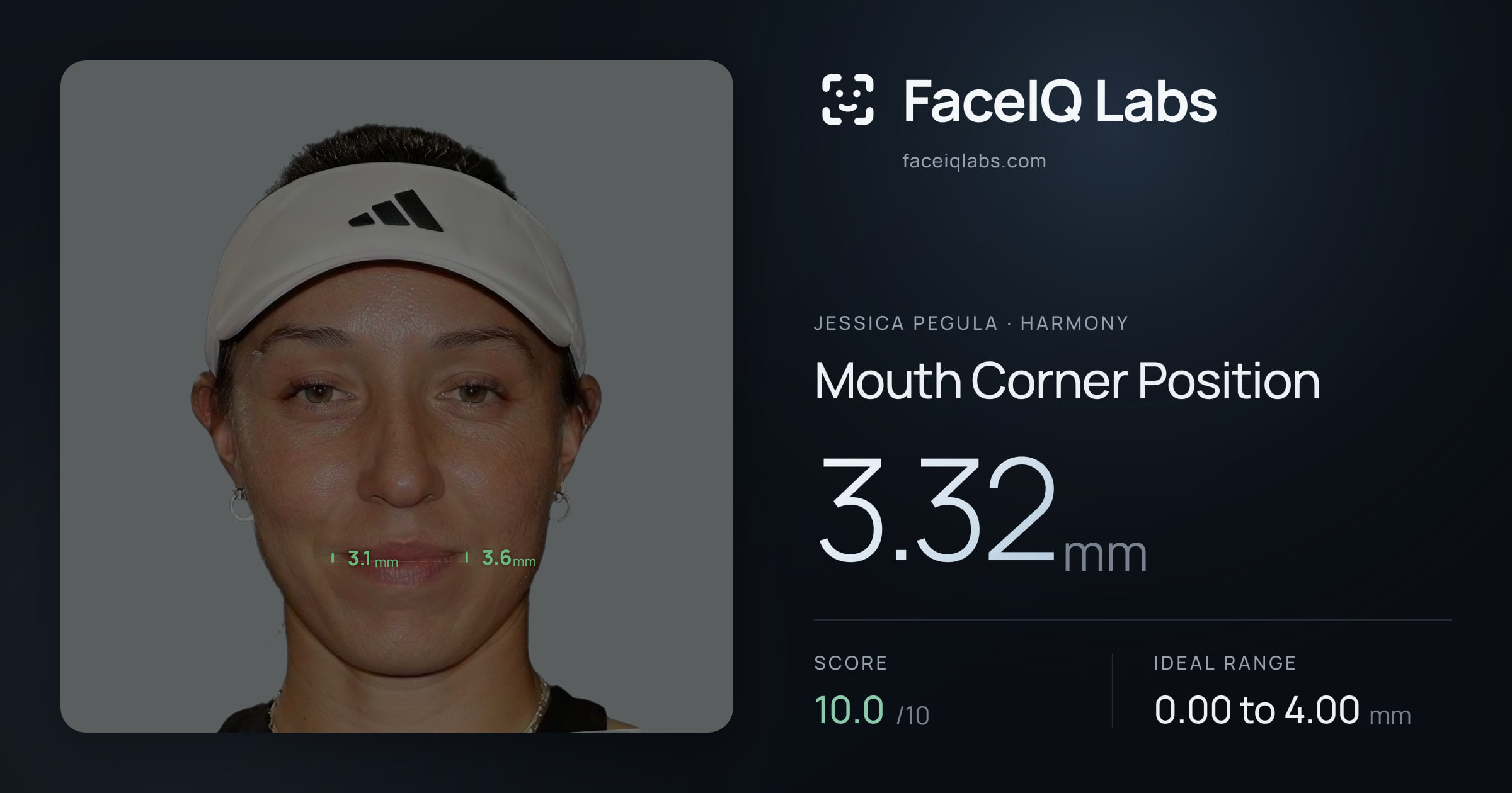 Jessica Pegula Mouth Corner Position: 3.32mm, drawn on the photo