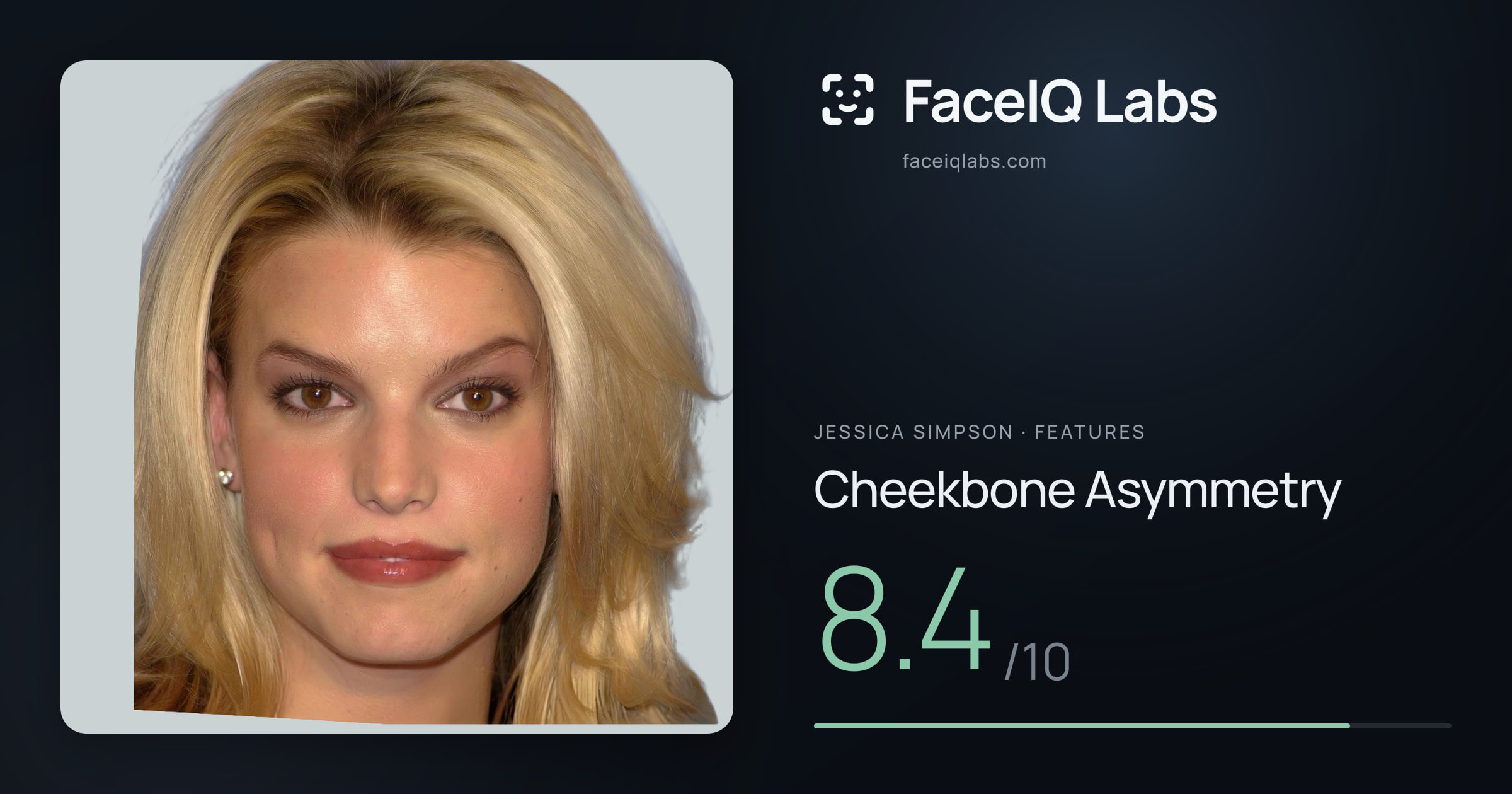 Jessica Simpson Cheekbone Asymmetry: 8.4/10, drawn on the photo